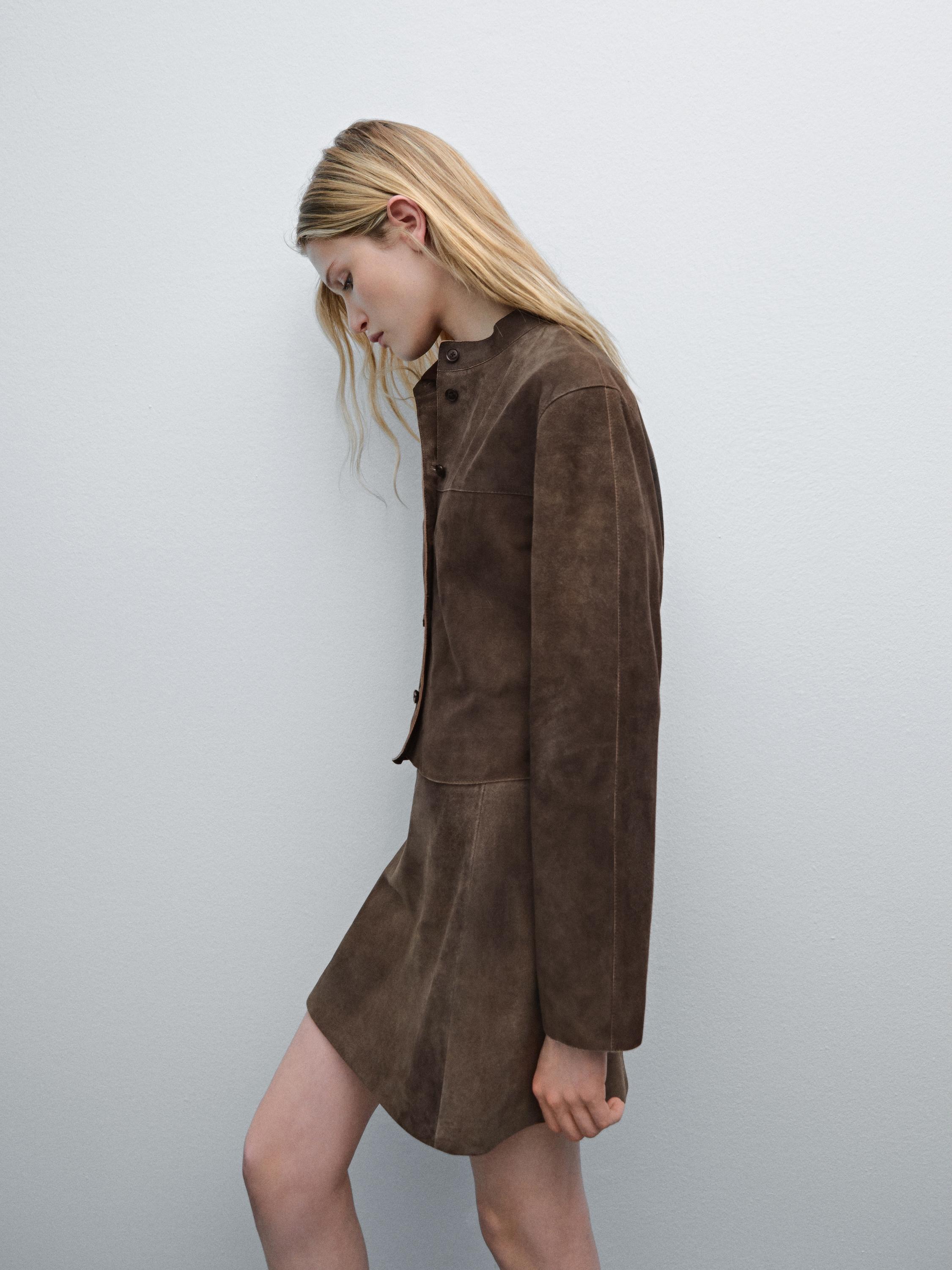 Suede leather mini skirt