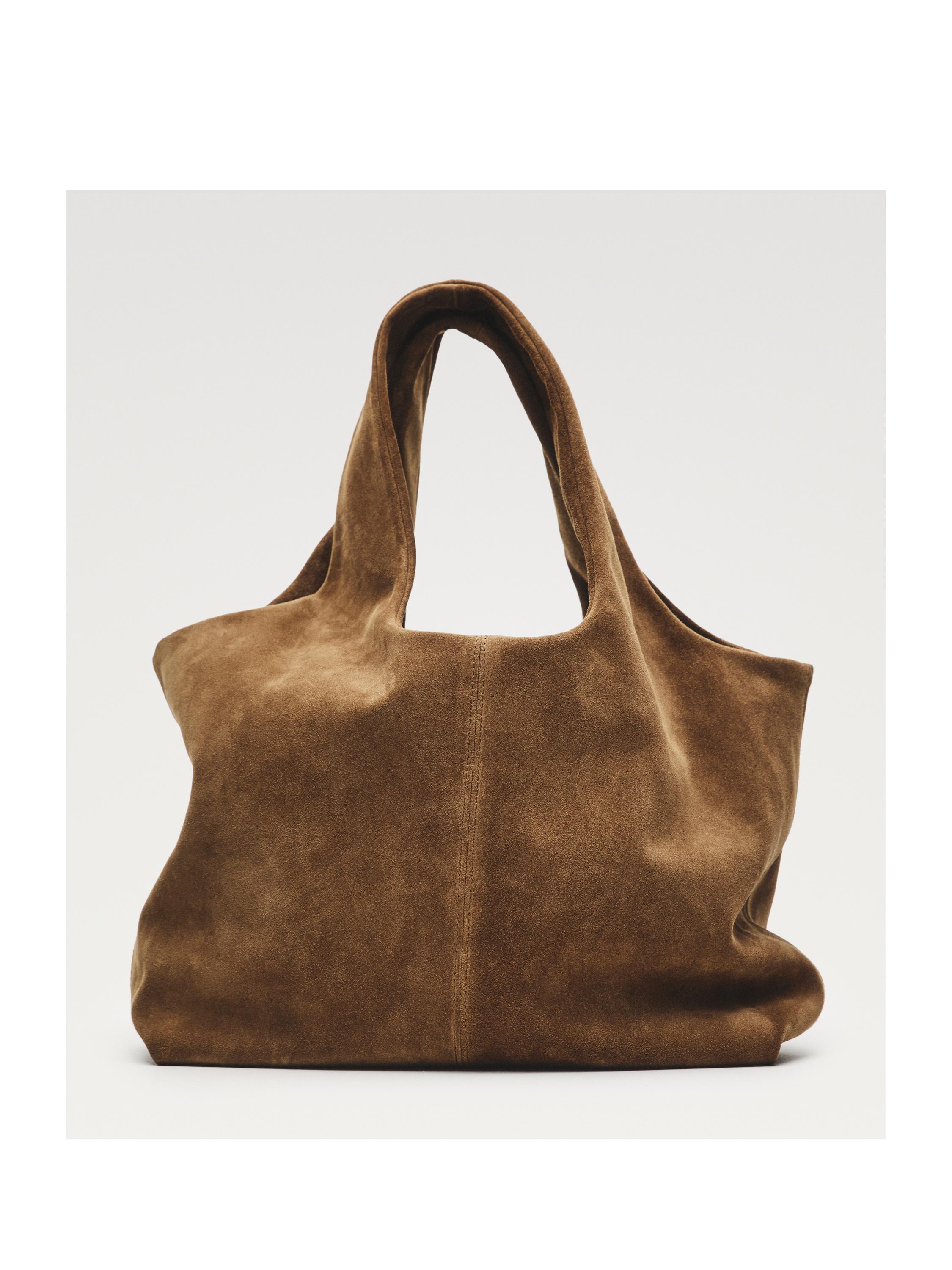 Orta boy süet deri tote çanta