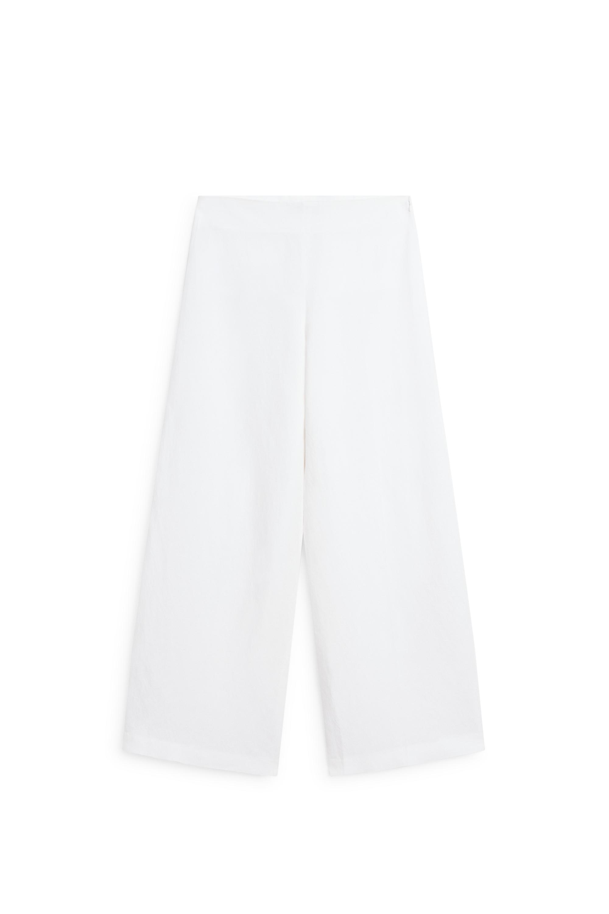 Total look flowing linen blend trousers — WHITE