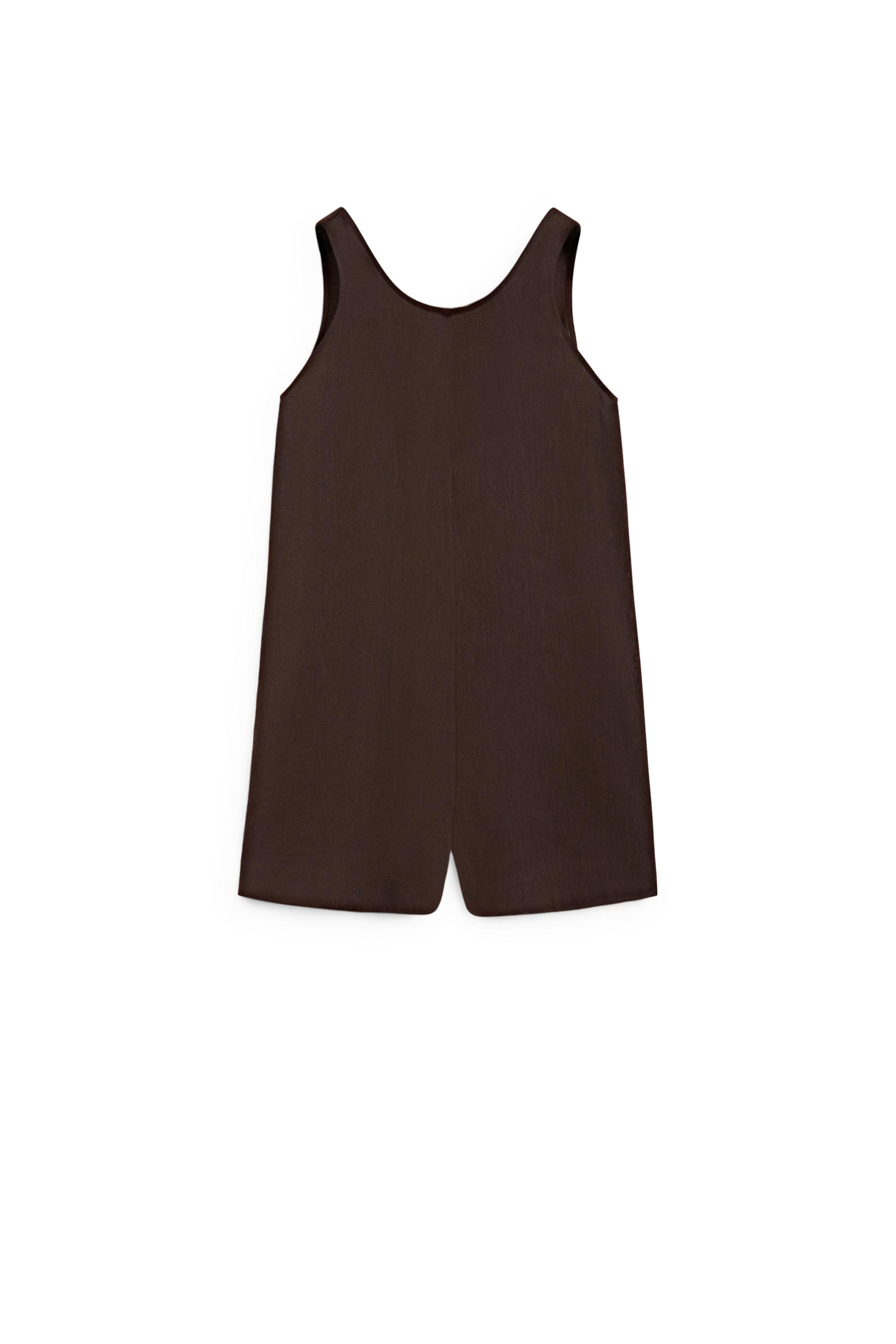 Flowing linen blend playsuit dress — Chocolate