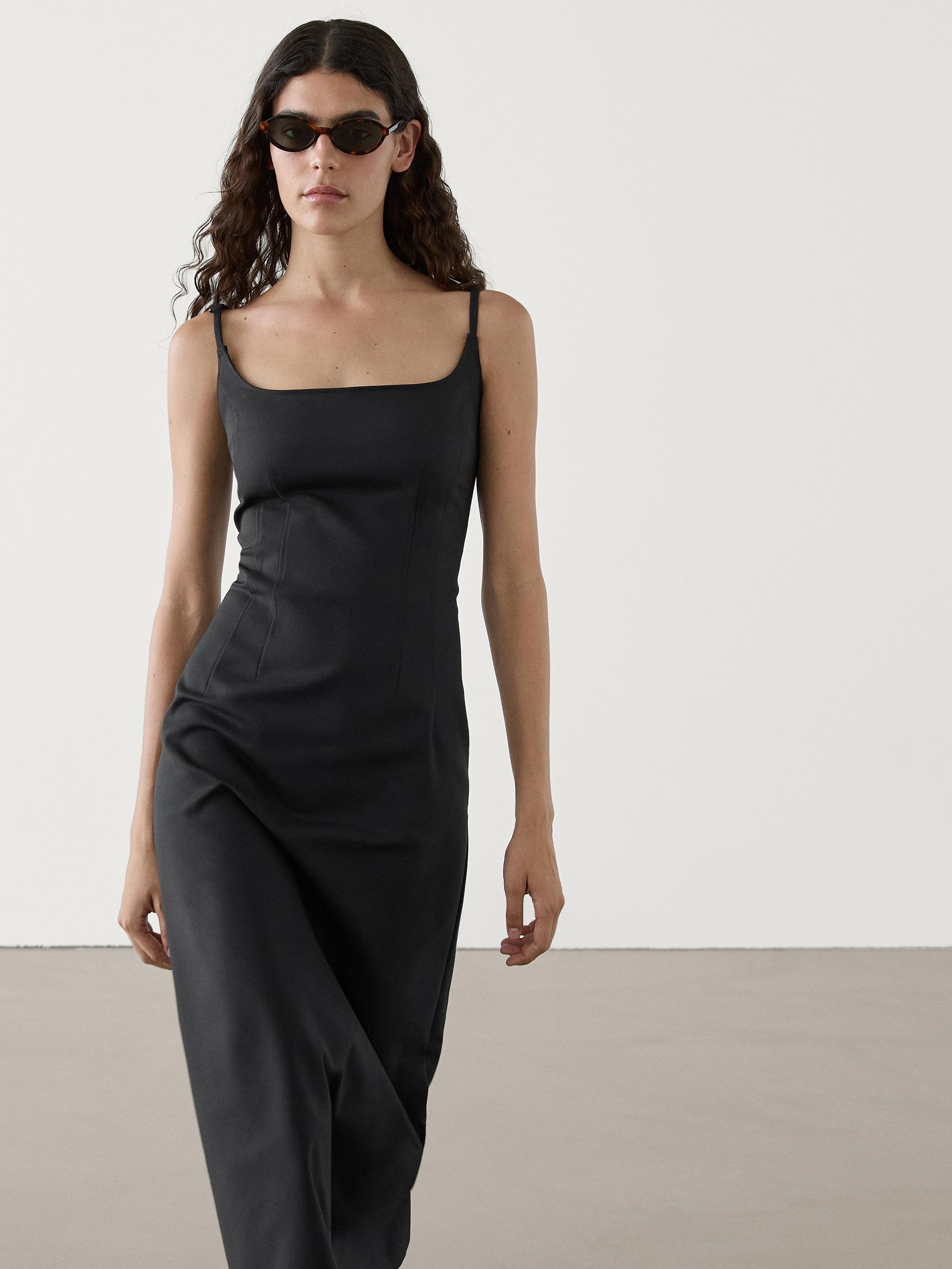 فستان ميدي ضيق بحمالات قابلة للتعديل