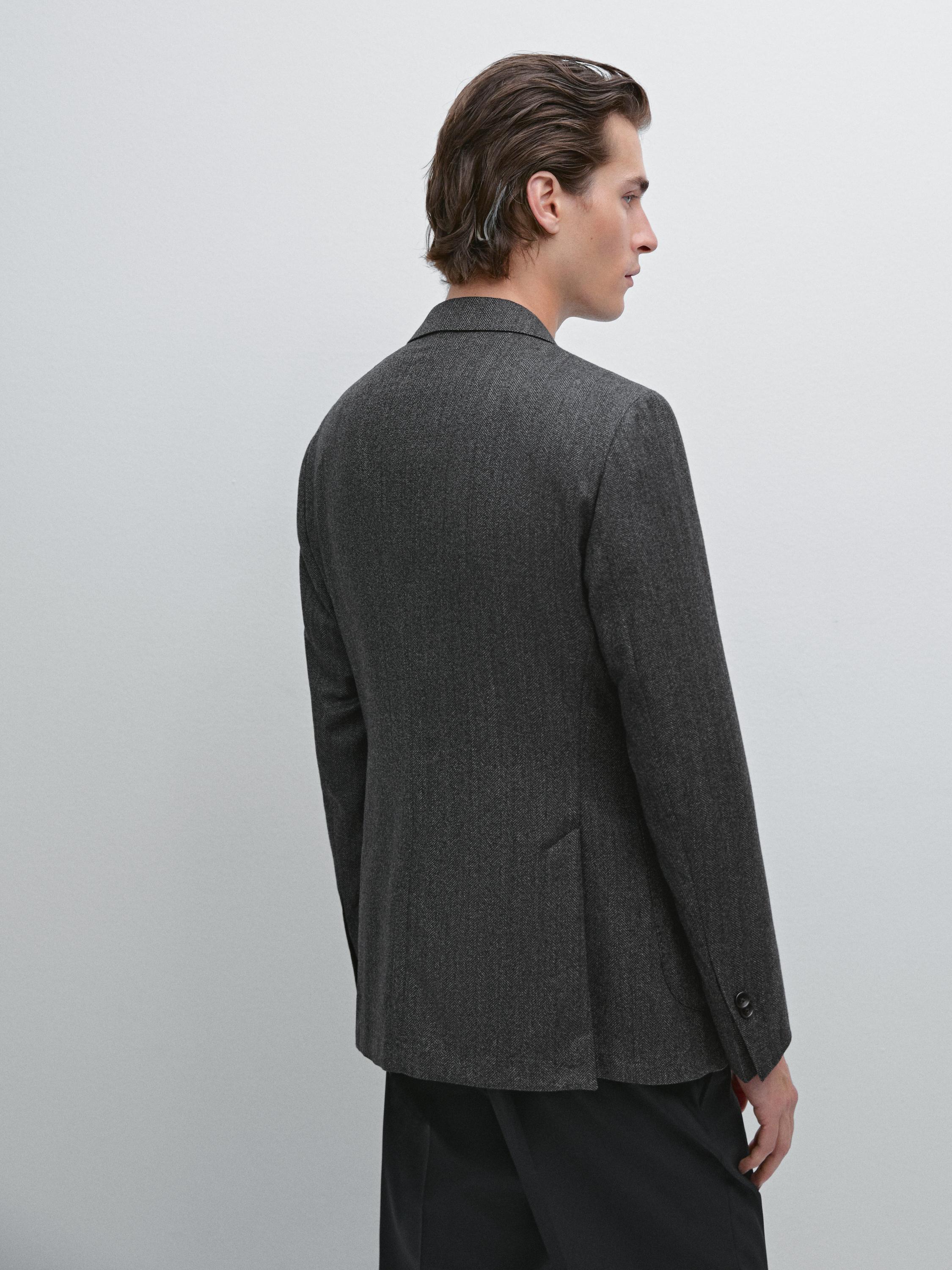 Blazer aus Wollmischgewebe mit Fischgrätenmuster