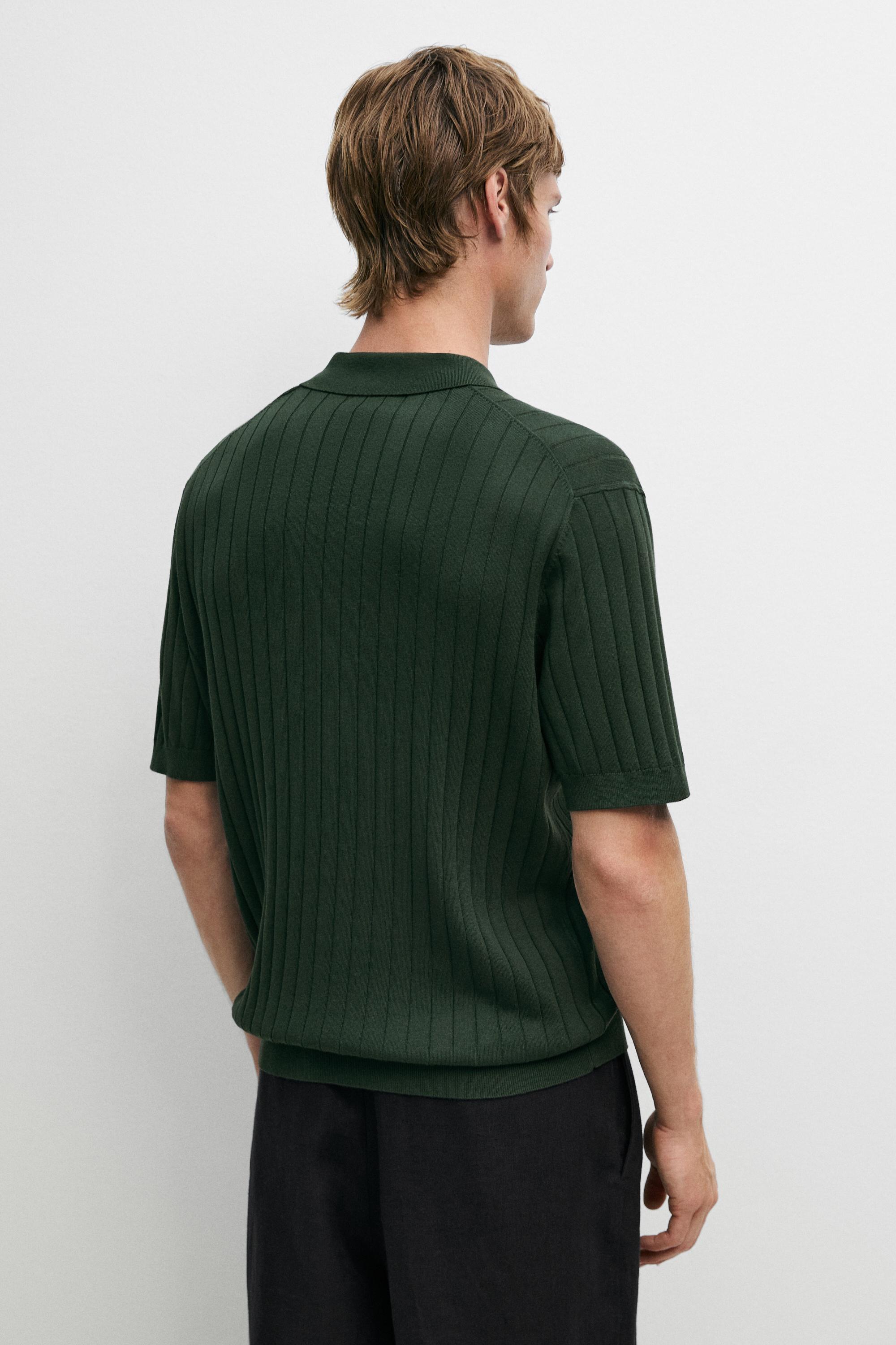 Ribbed knit cotton blend polo shirt — BOTTLE GREEN