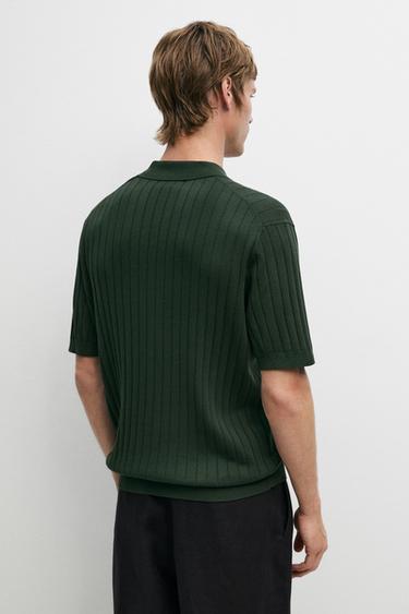 Ribbed knit cotton blend polo shirt — BOTTLE GREEN 5
