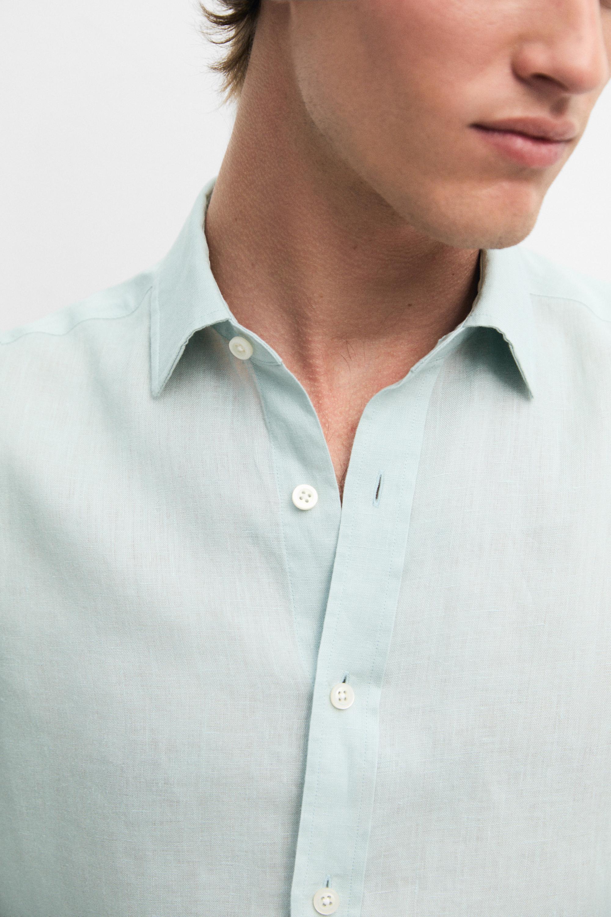 100% linen slim fit shirt — PALE GREEN