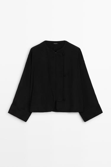 Cropped jacquard detail jacket — BLACK 2