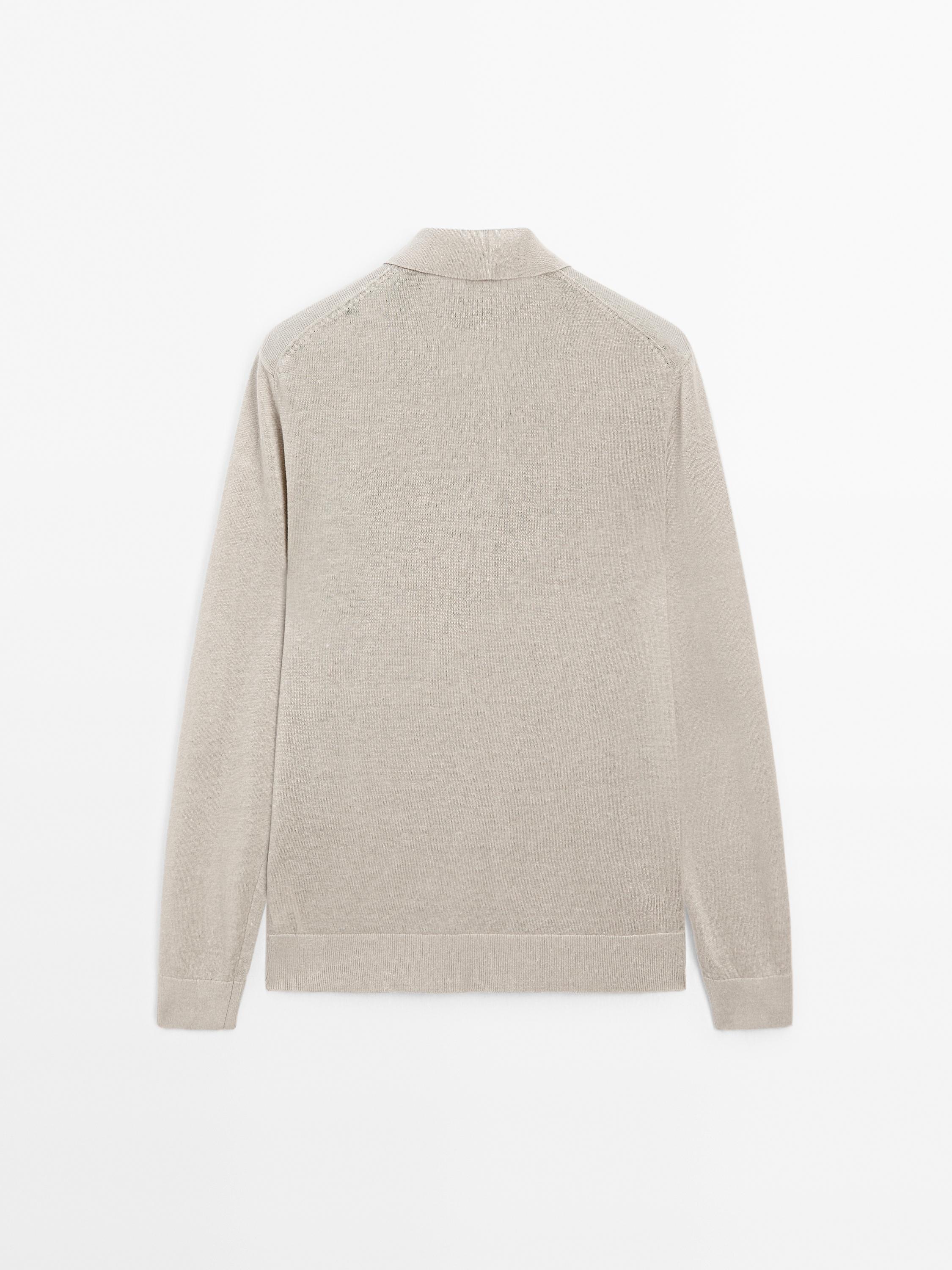 Linen polo collar knit sweater