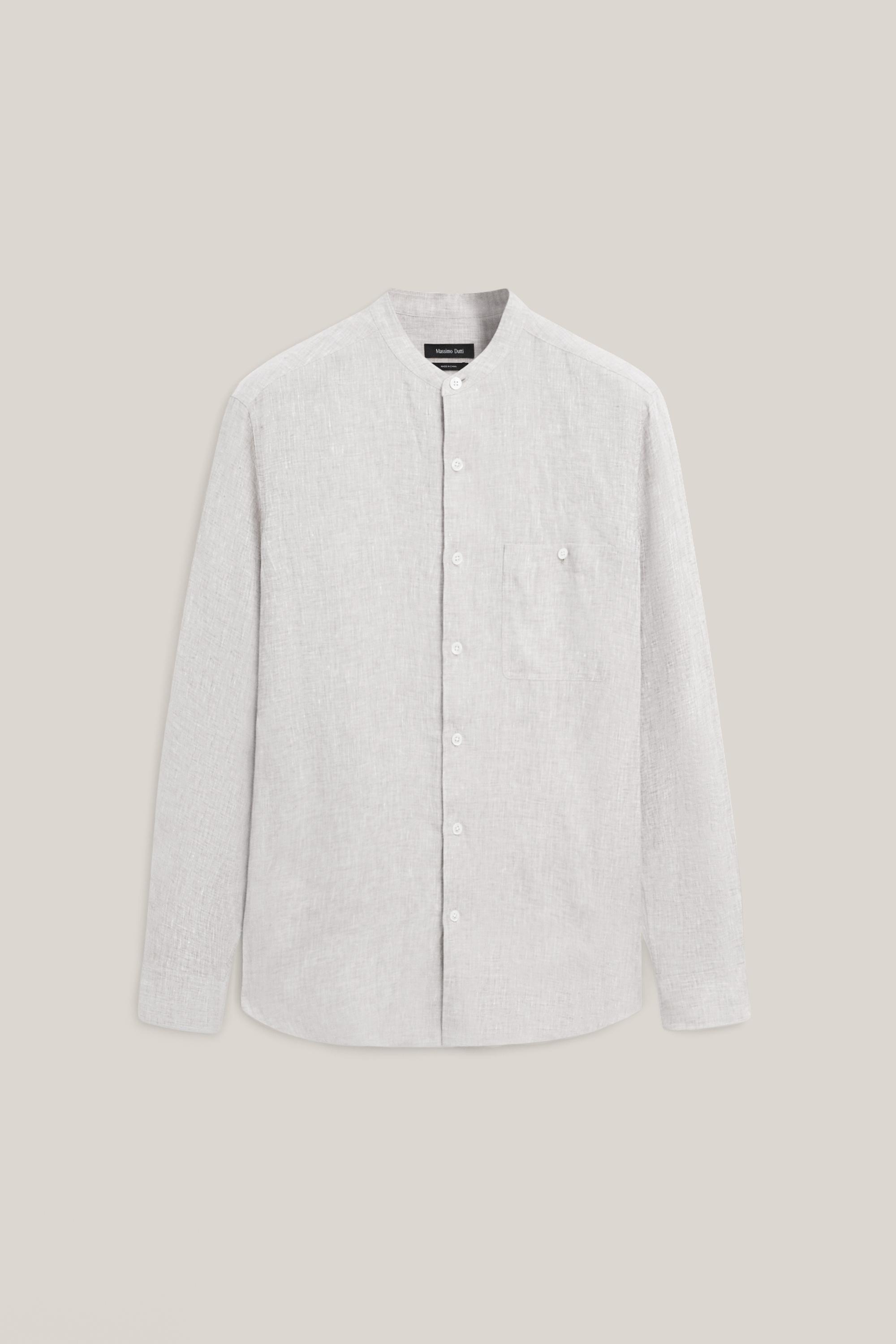 Relaxed fit 100% linen shirt with stand collar - LIMITED EDITION