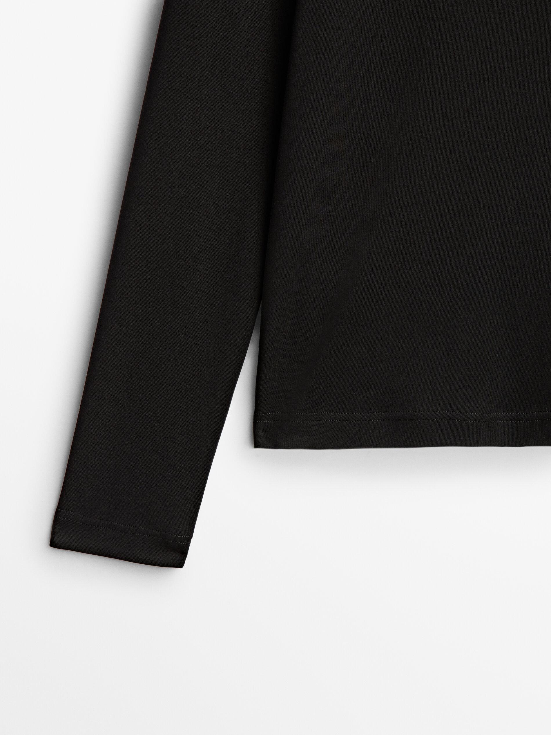 100% cotton interlock long sleeve T-shirt — BLACK