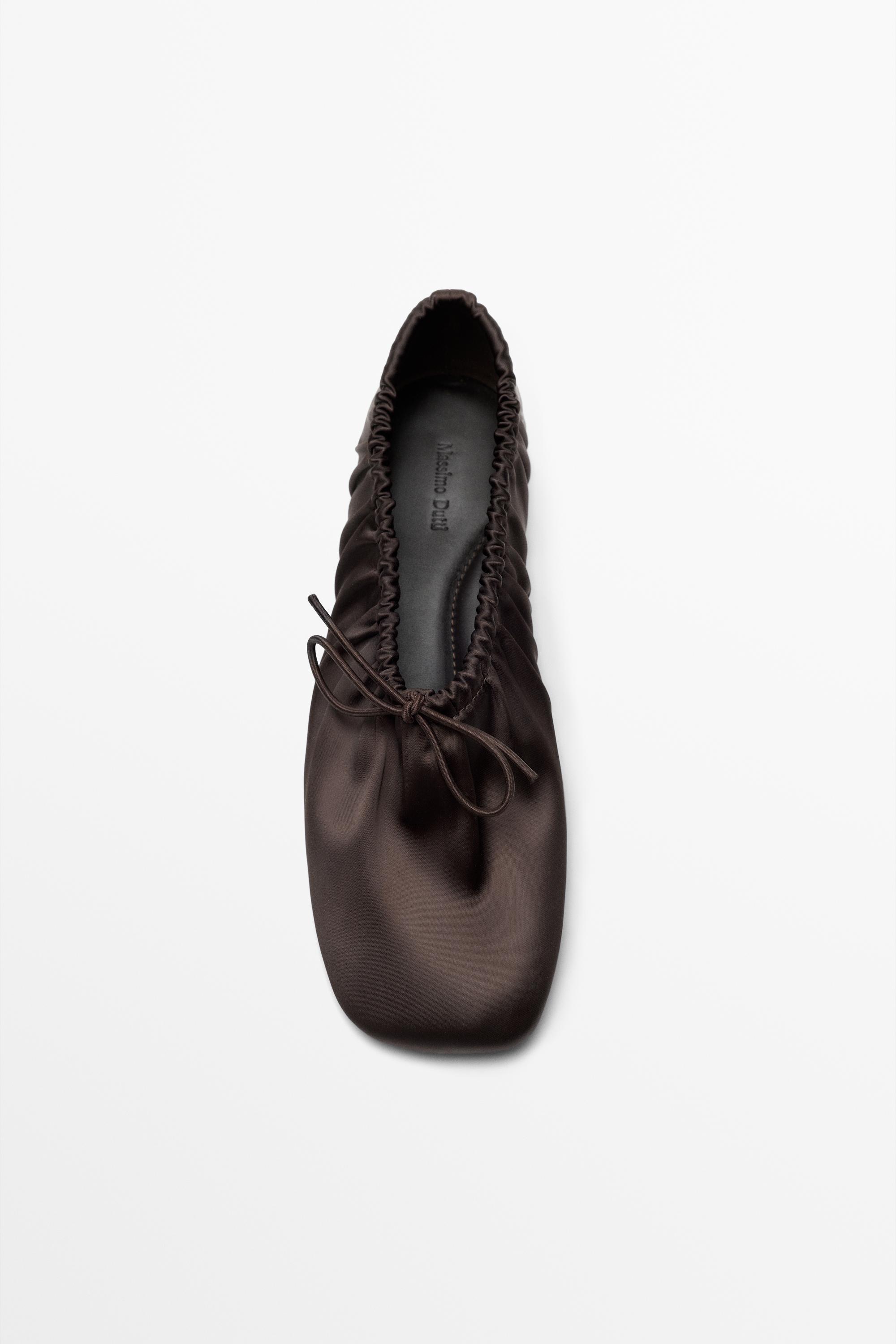 Ruched bow ballet flats