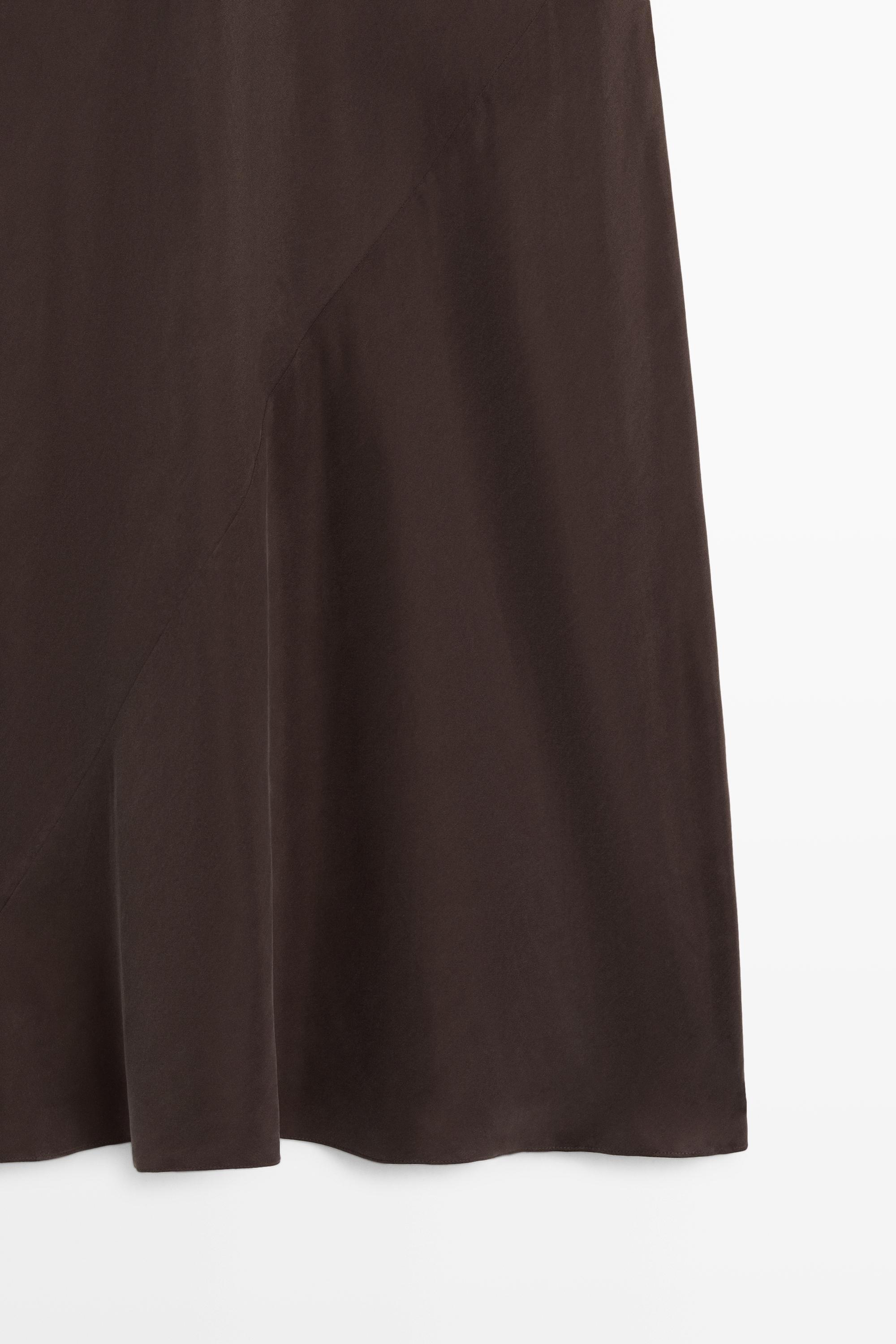 Draped neckline long dress — BROWN