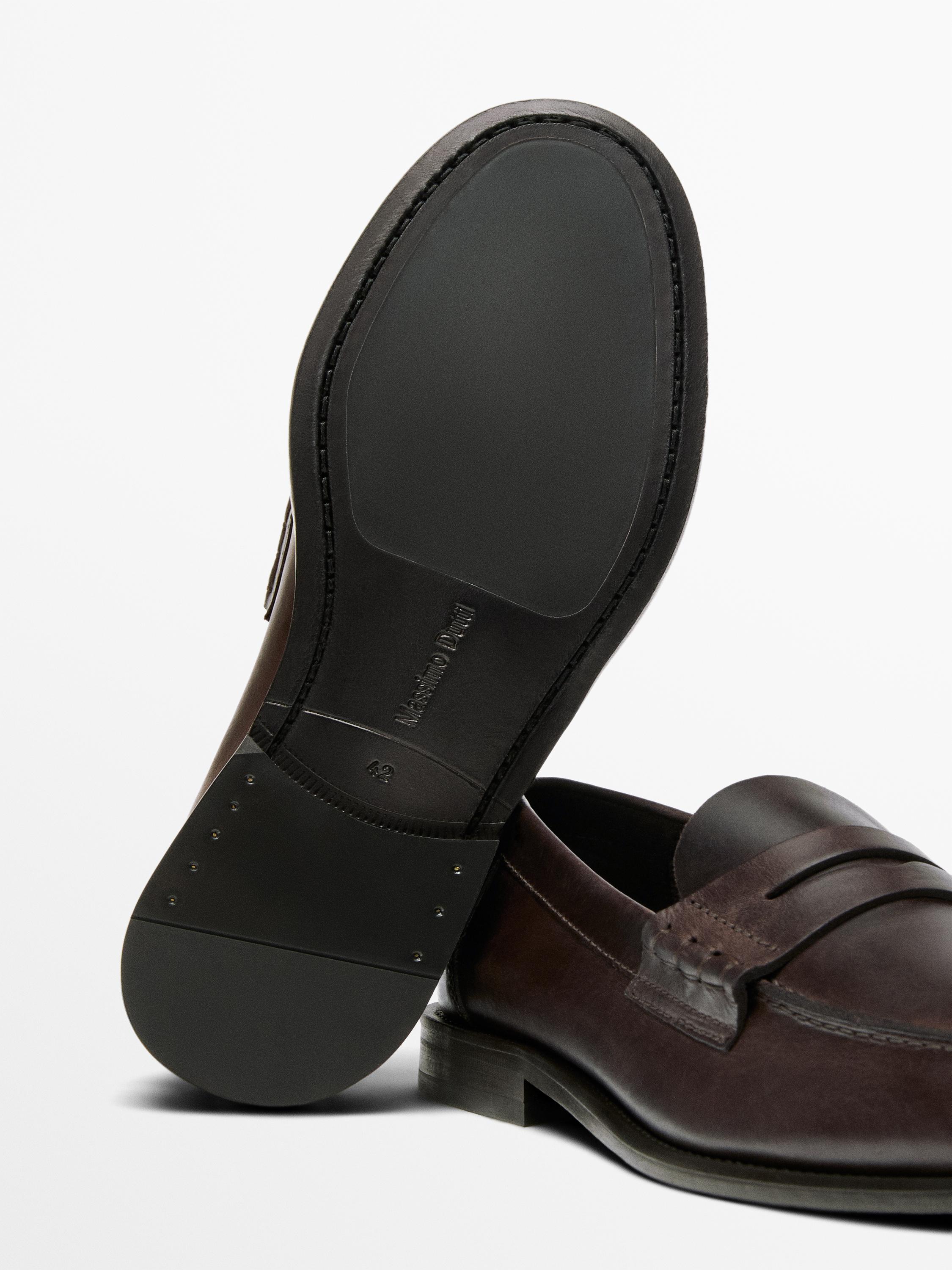 Leather loafers with penny strap — TAN