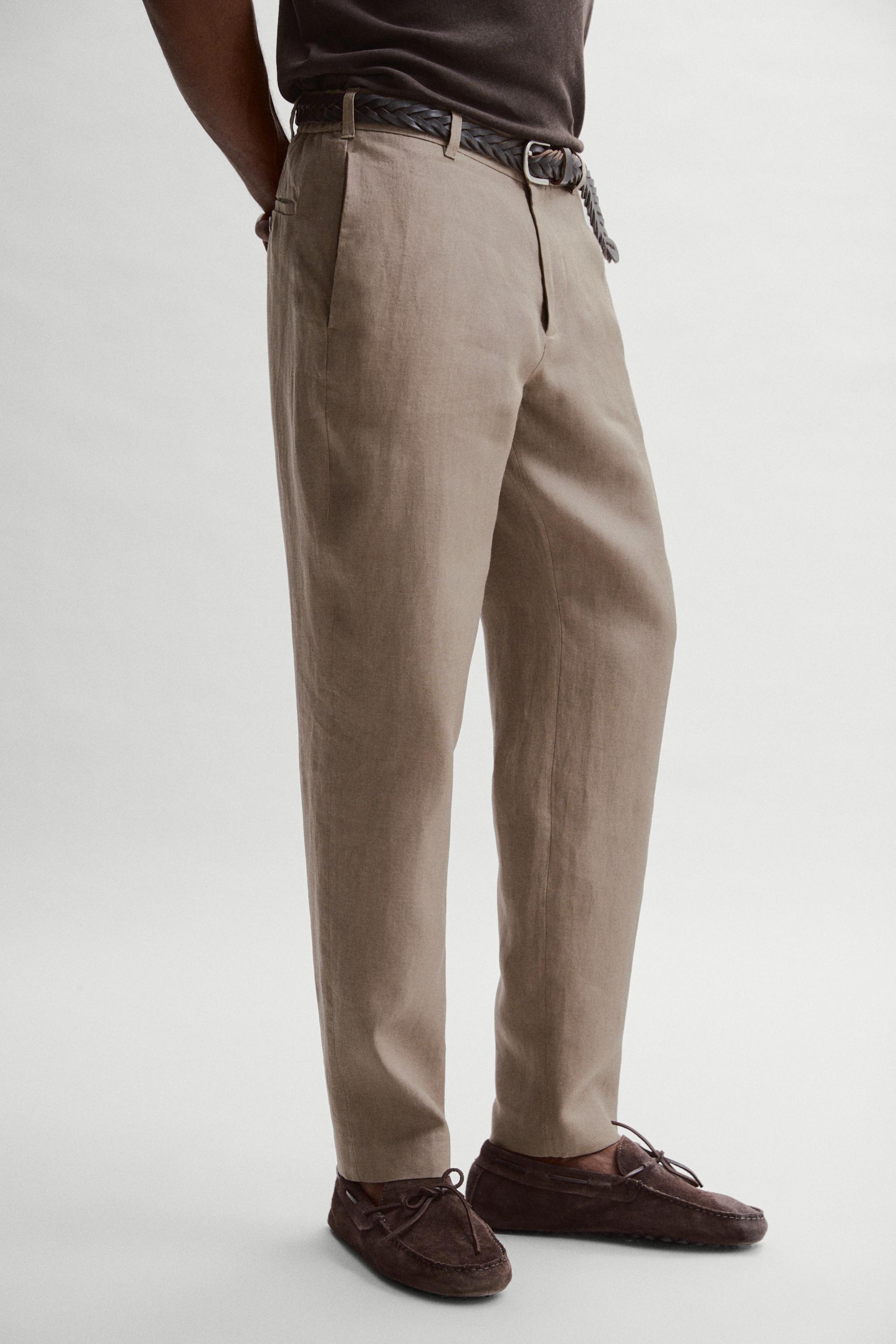 Tapered fit linen pants — MINK