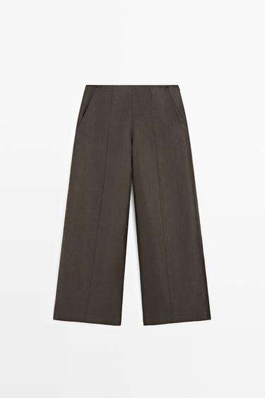 100% linen flowing pants — BROWN MARL 2