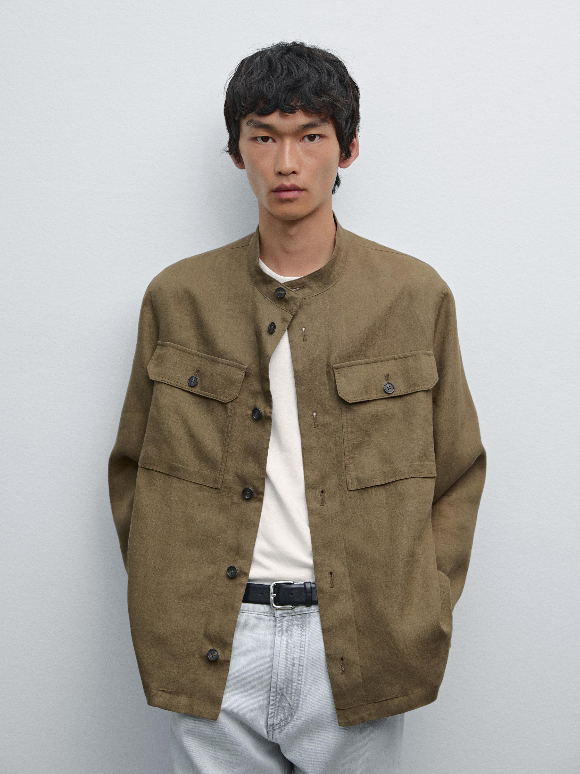 Mao neck overshirt 100% linen