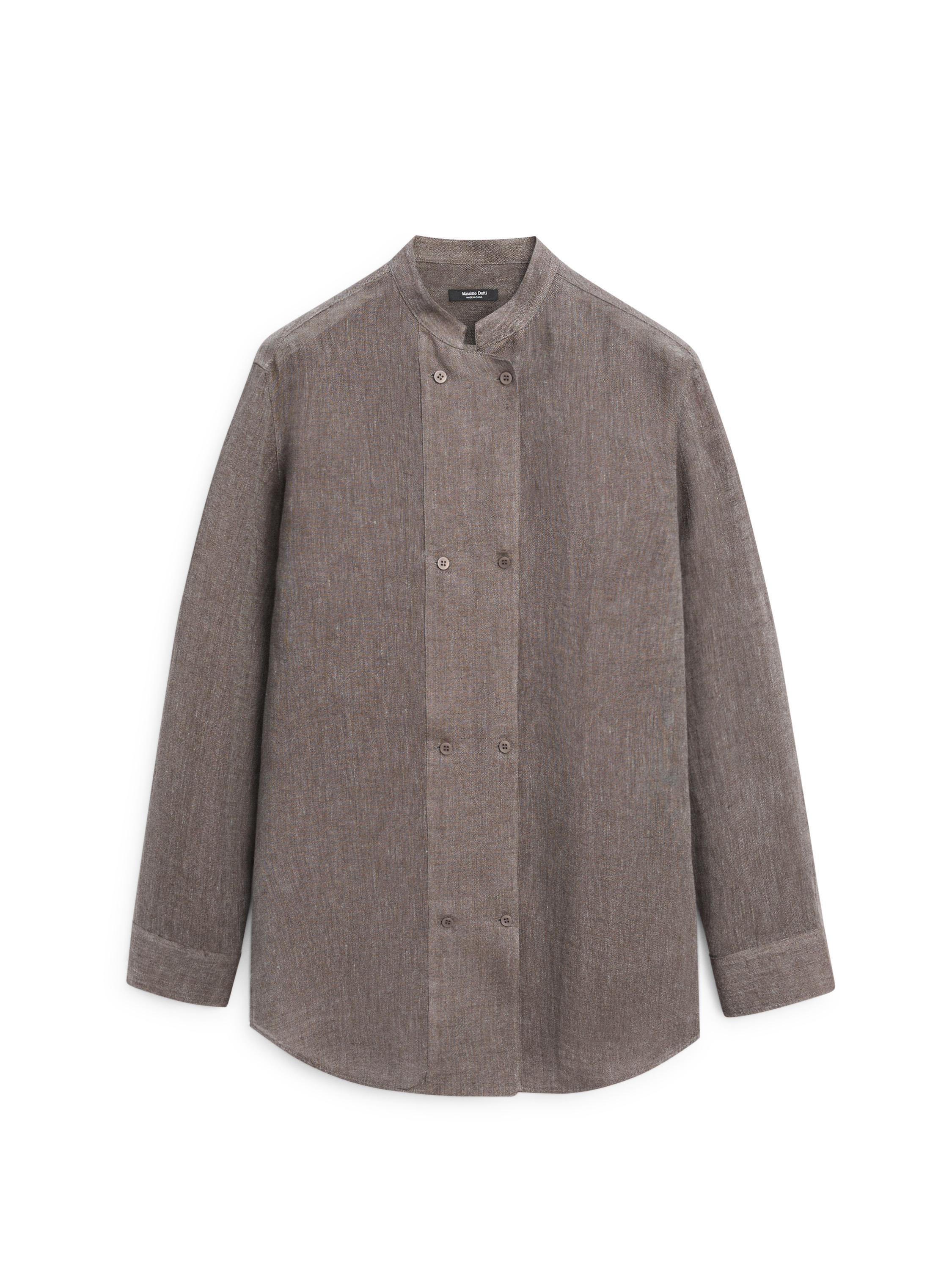 Düğme detaylı dökümlü keten karışımlı gömlek