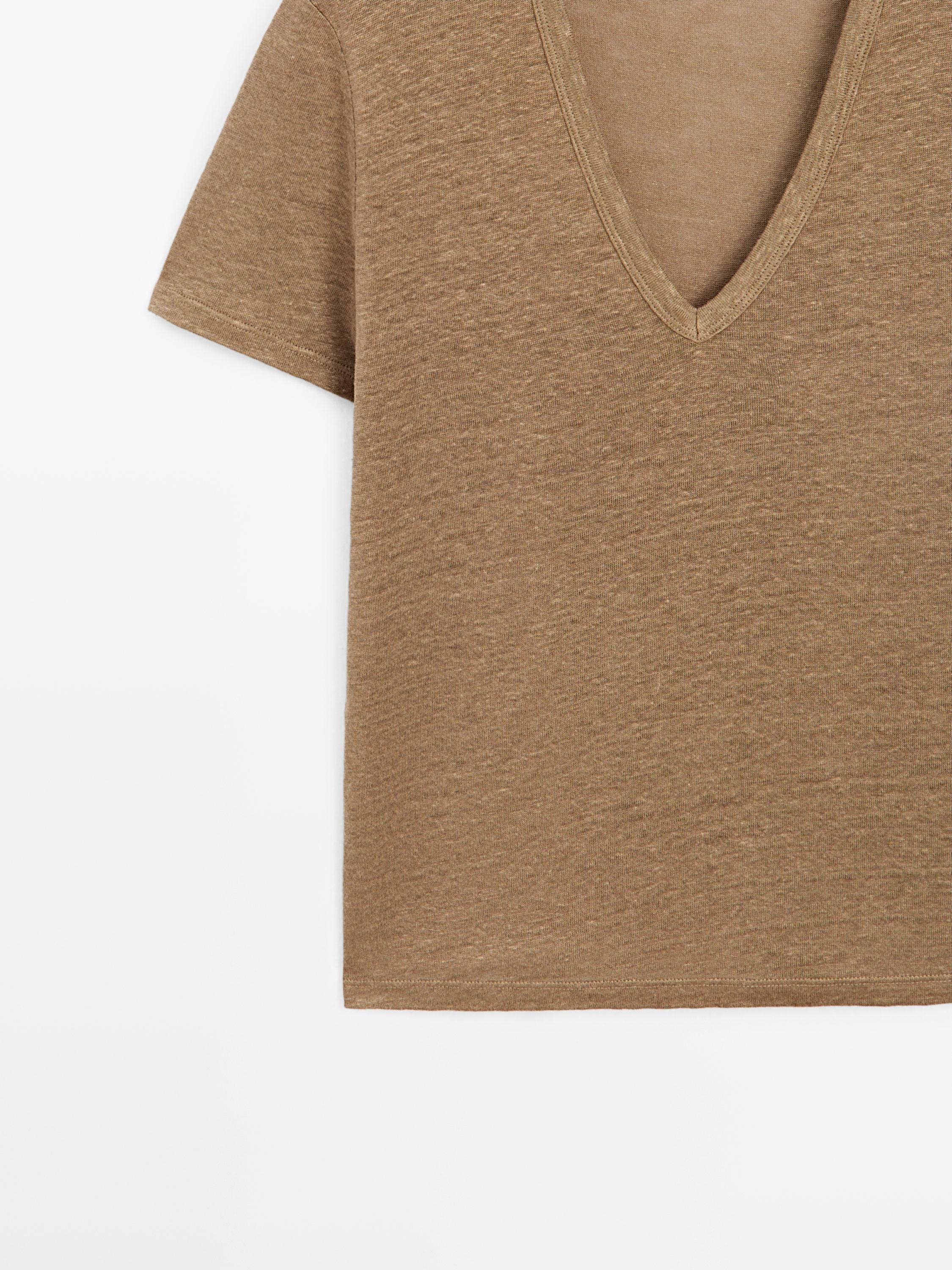 Linen V-neck T-shirt — OCHRE