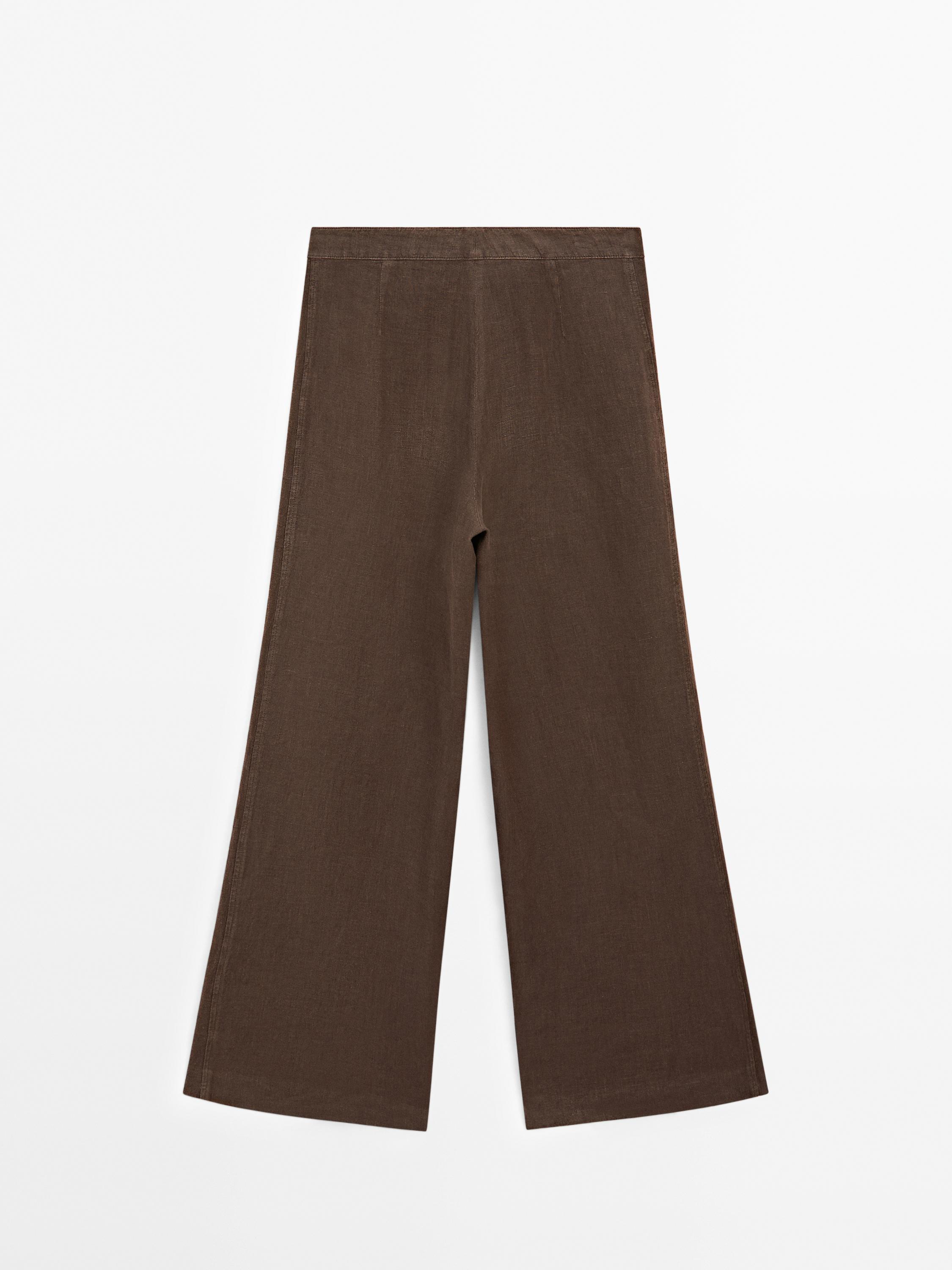 100% linen wide-leg trousers