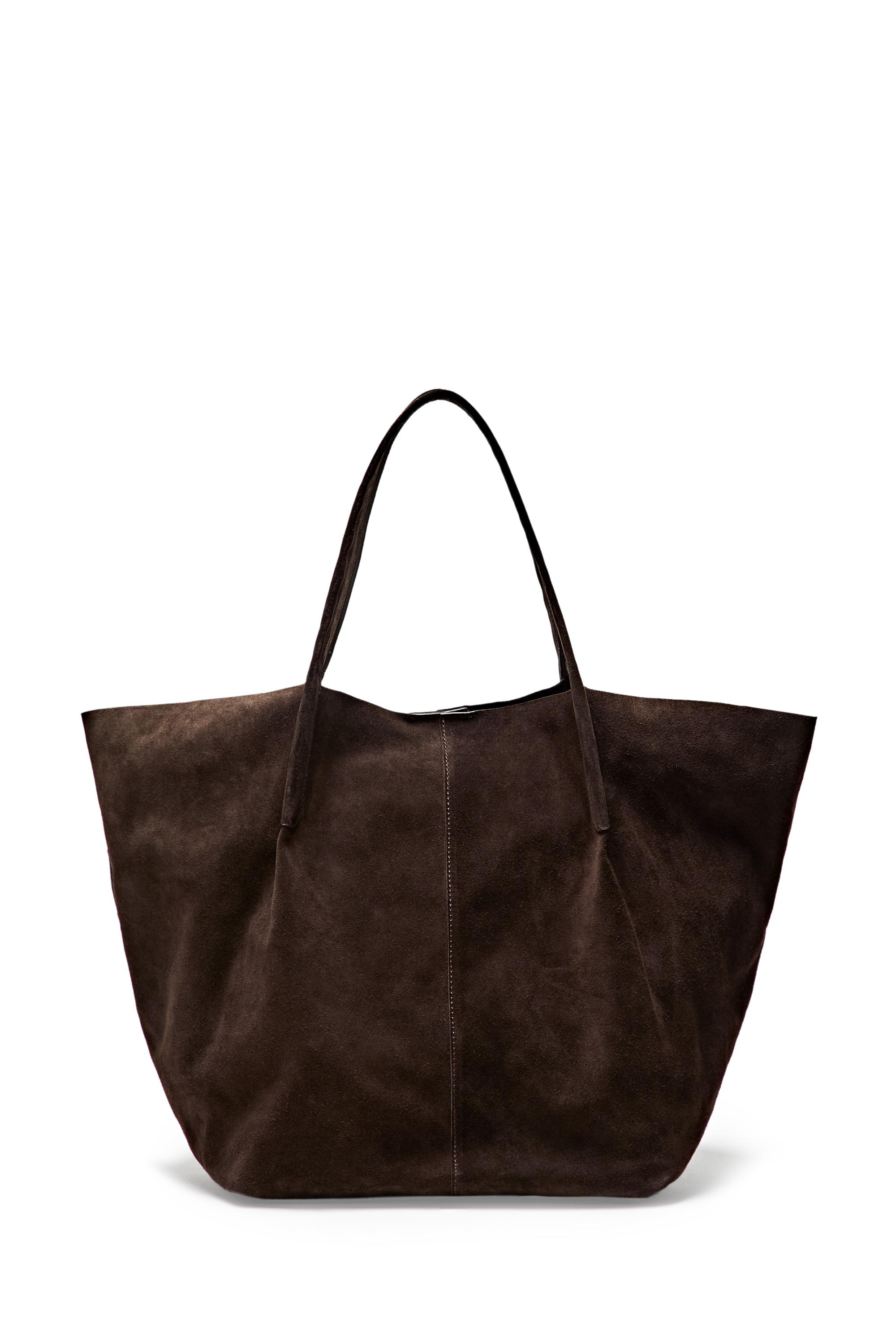 Split suede leather tote bag — Chocolate