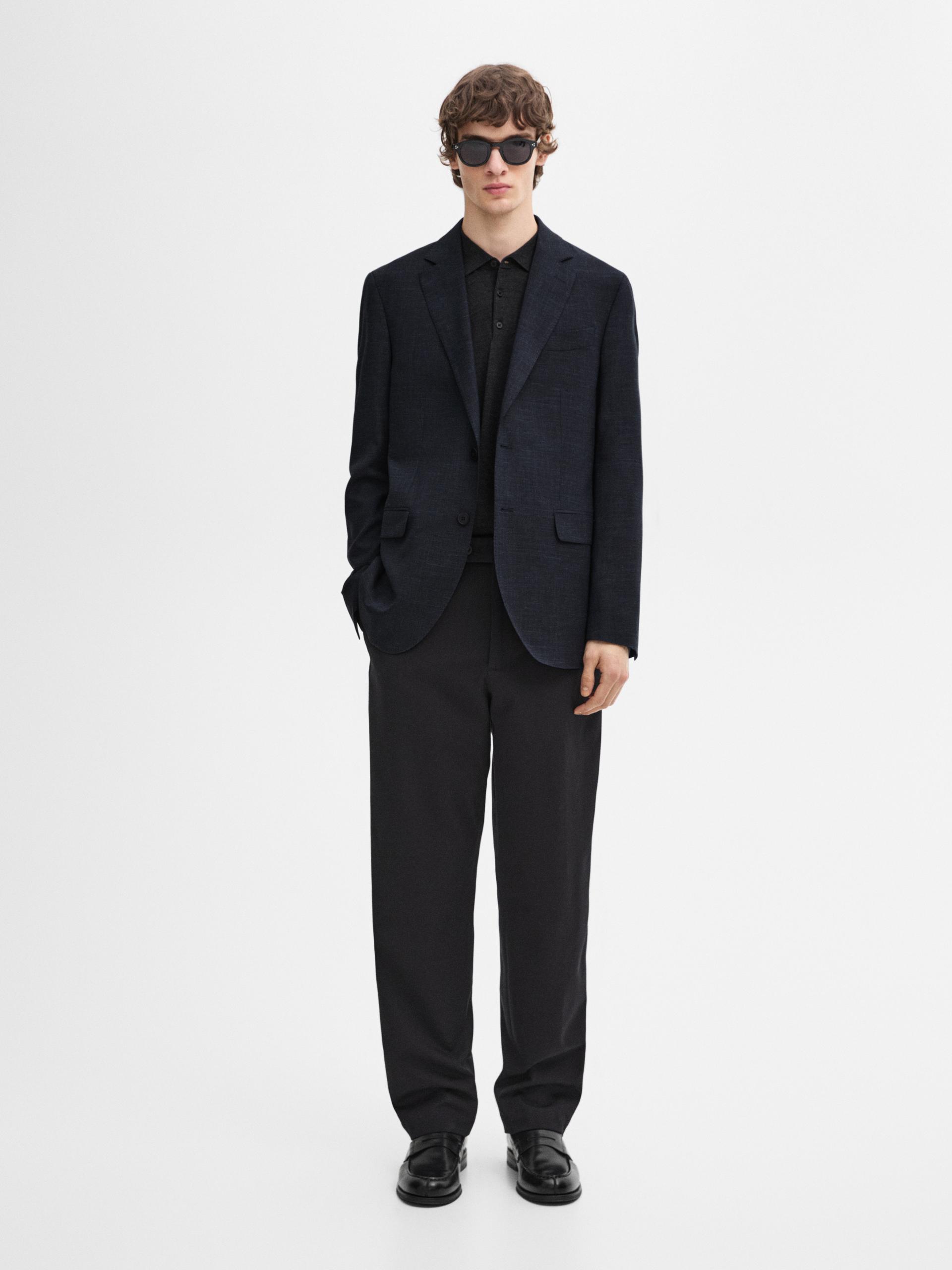 Blazer Elegante In Misto Lana - Blu Marino - 50 - Massimo Dutti - Maschile