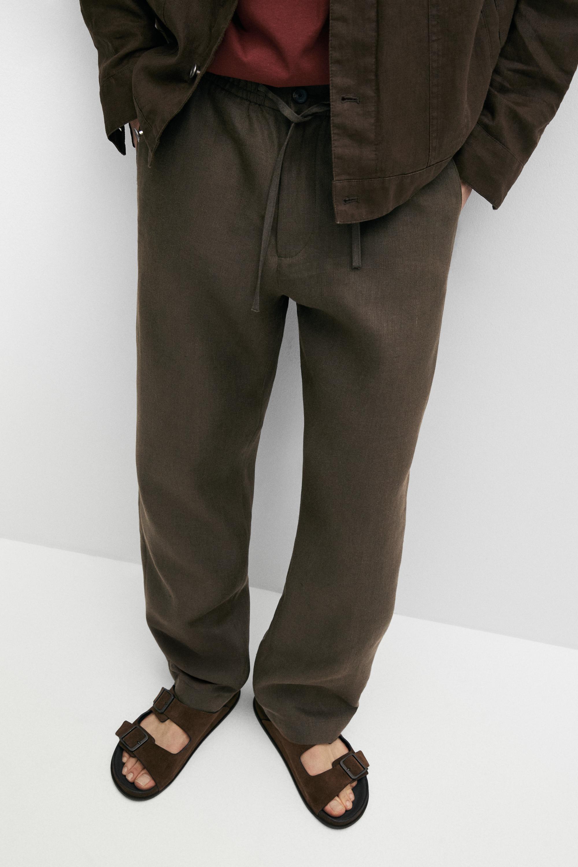 100% linen trousers with herringbone detail — GREEN
