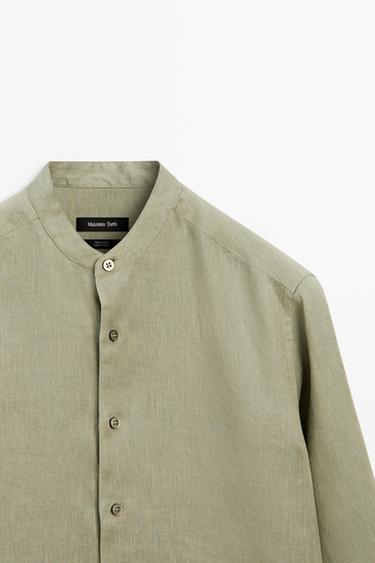 100% linen regular fit stand collar shirt — PALE GREEN 4