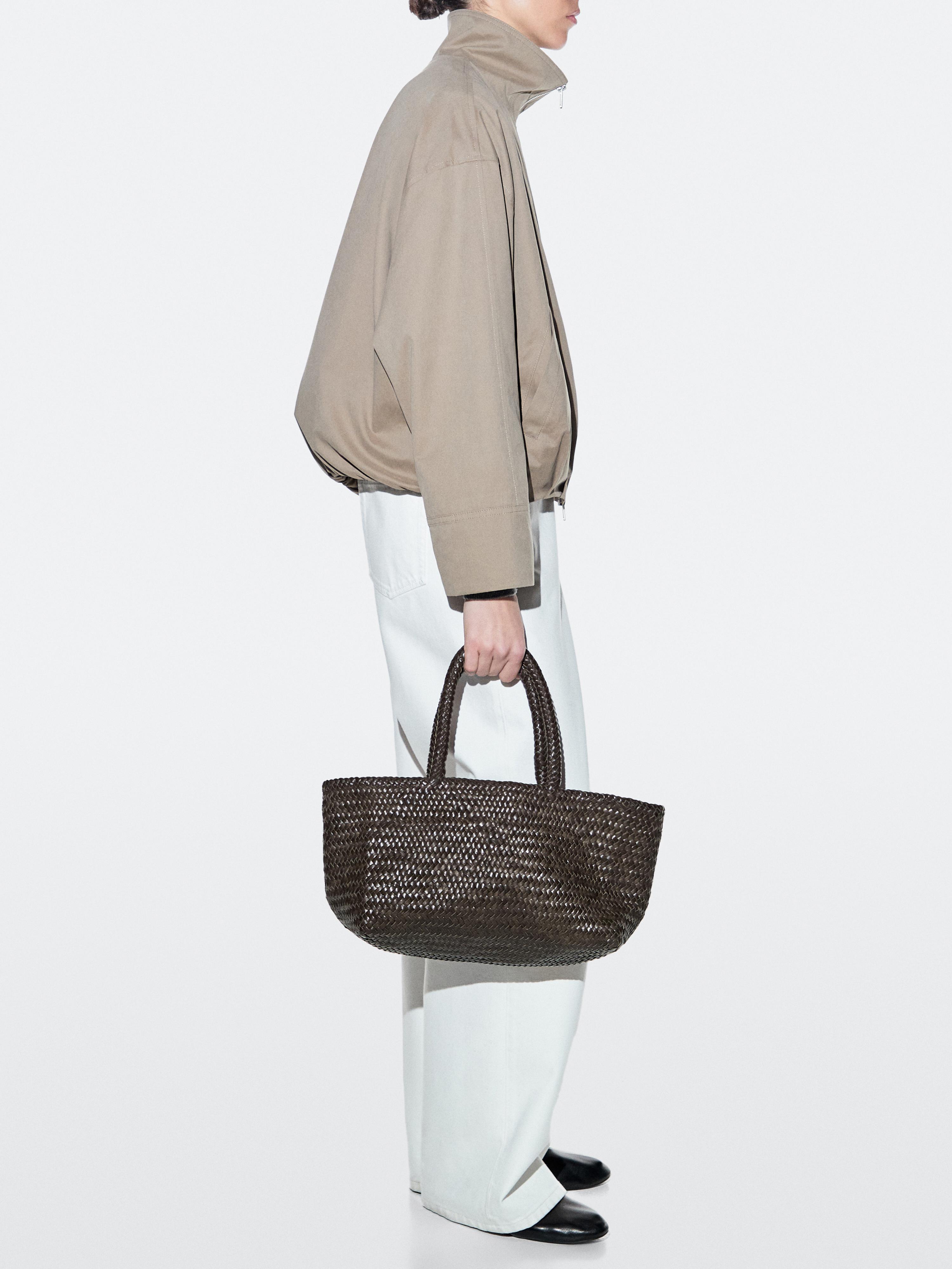 Medium braided nappa leather tote bag — BROWN