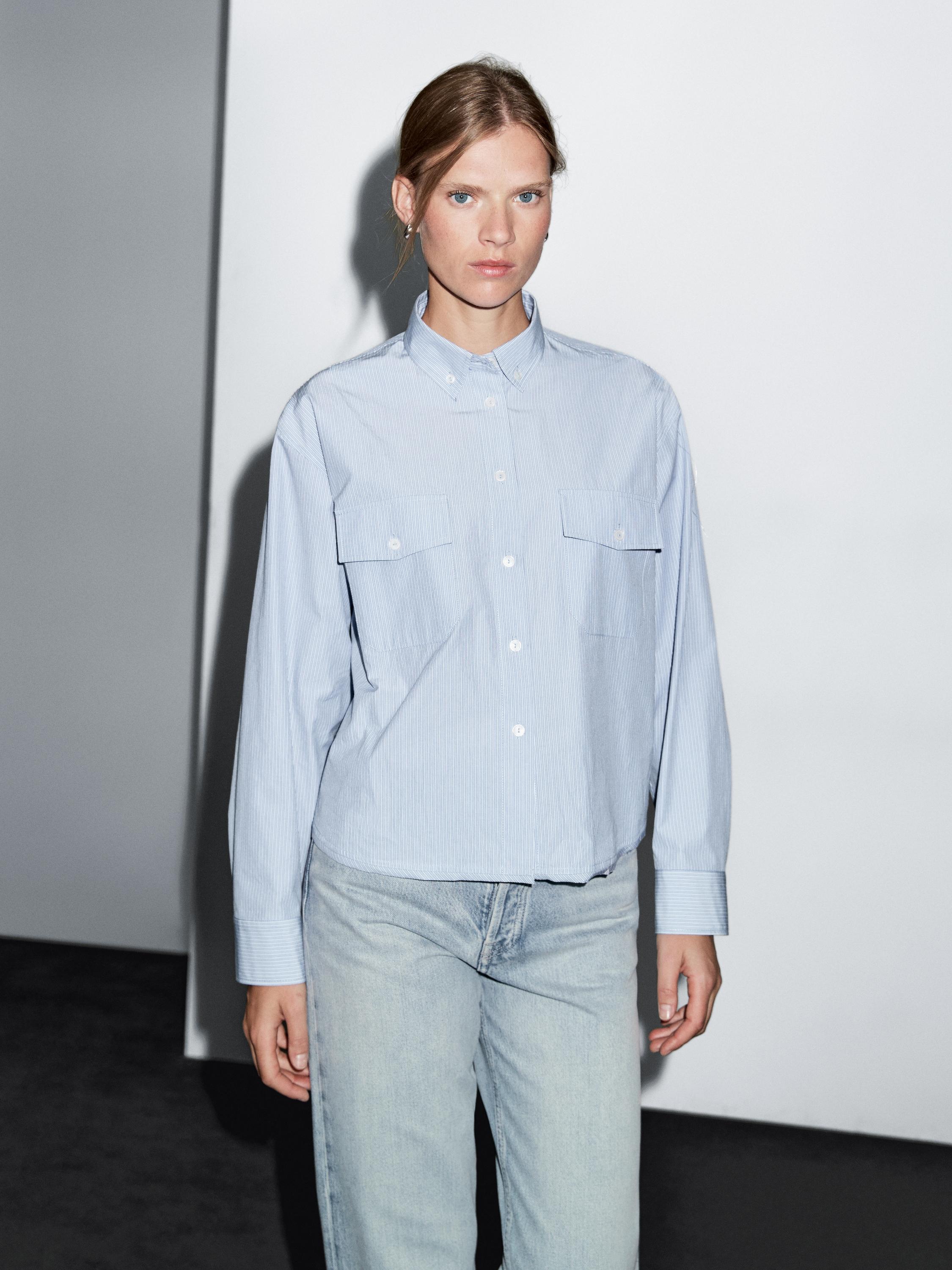 بنطلون جينز من القطن المخلوط بخصر مرتفع وقصة مستقيمة