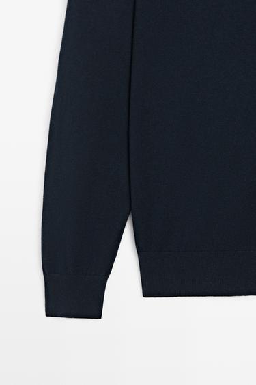 Cotton blend high neck knit sweater — NAVY BLUE 7