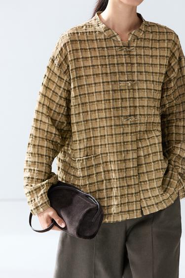 Flowing checkered shirt — MUSTARD YELLOW 5