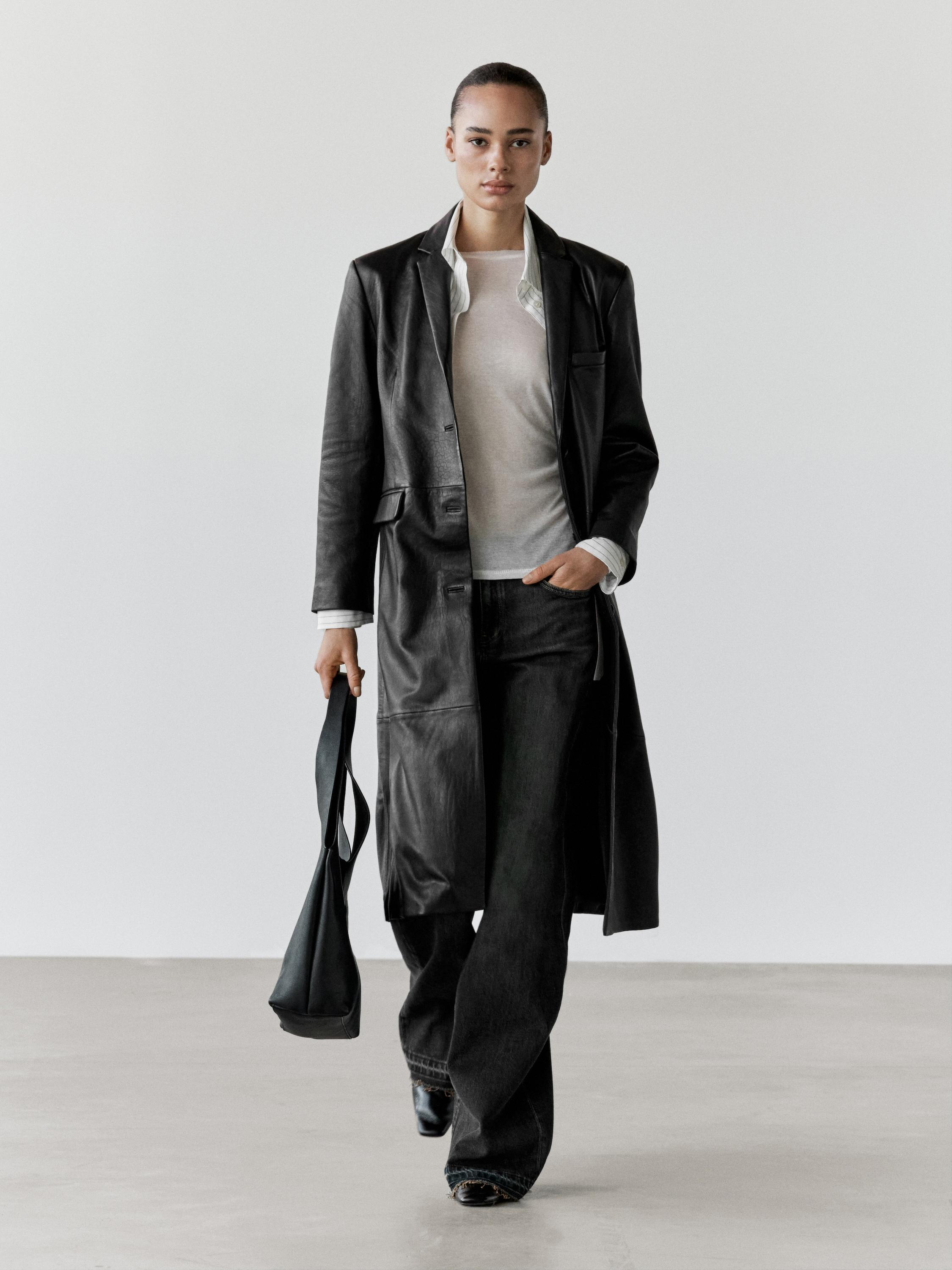 Long nappa leather coat
