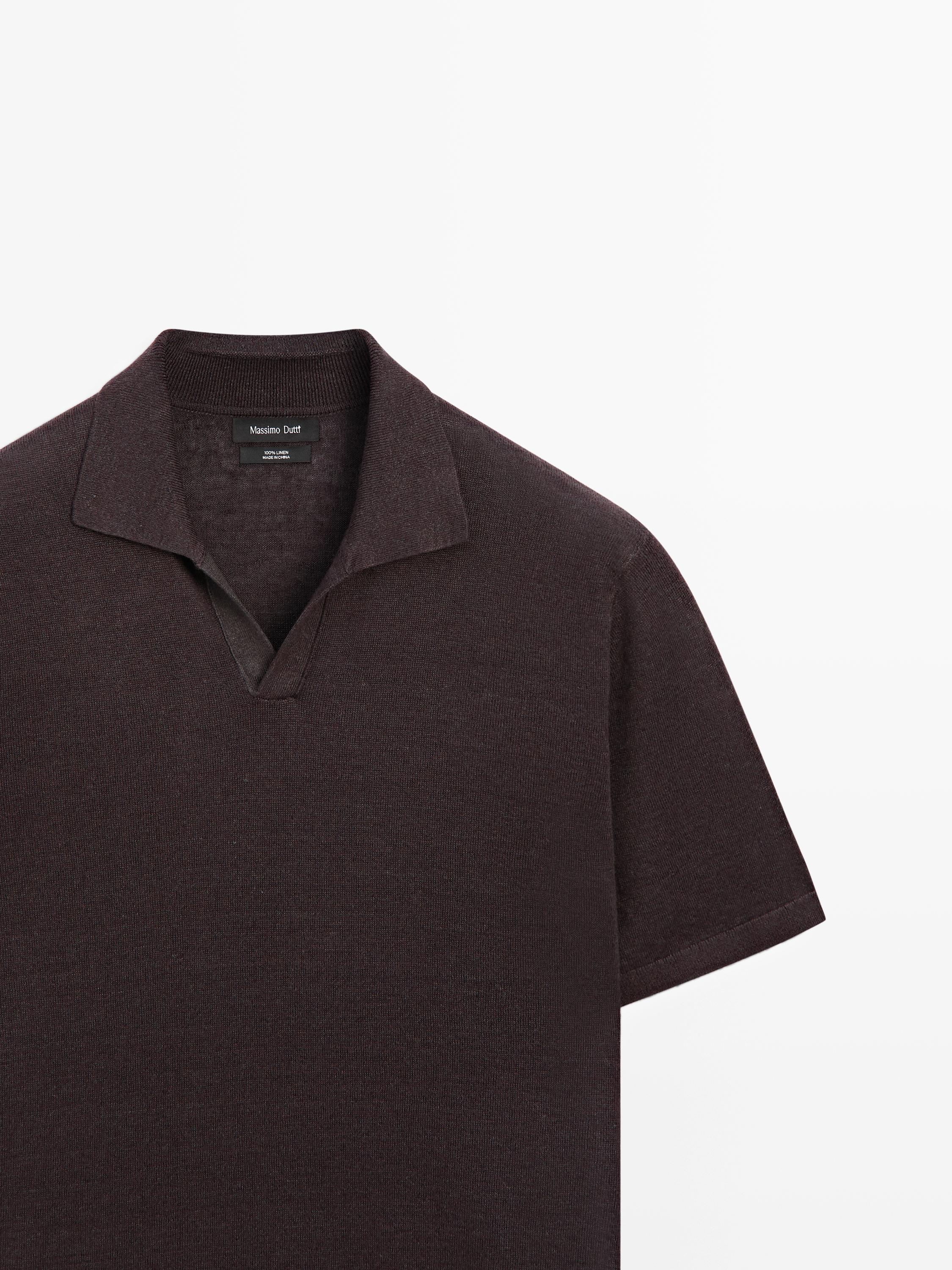 Linen V-neck polo sweater — BURGUNDY