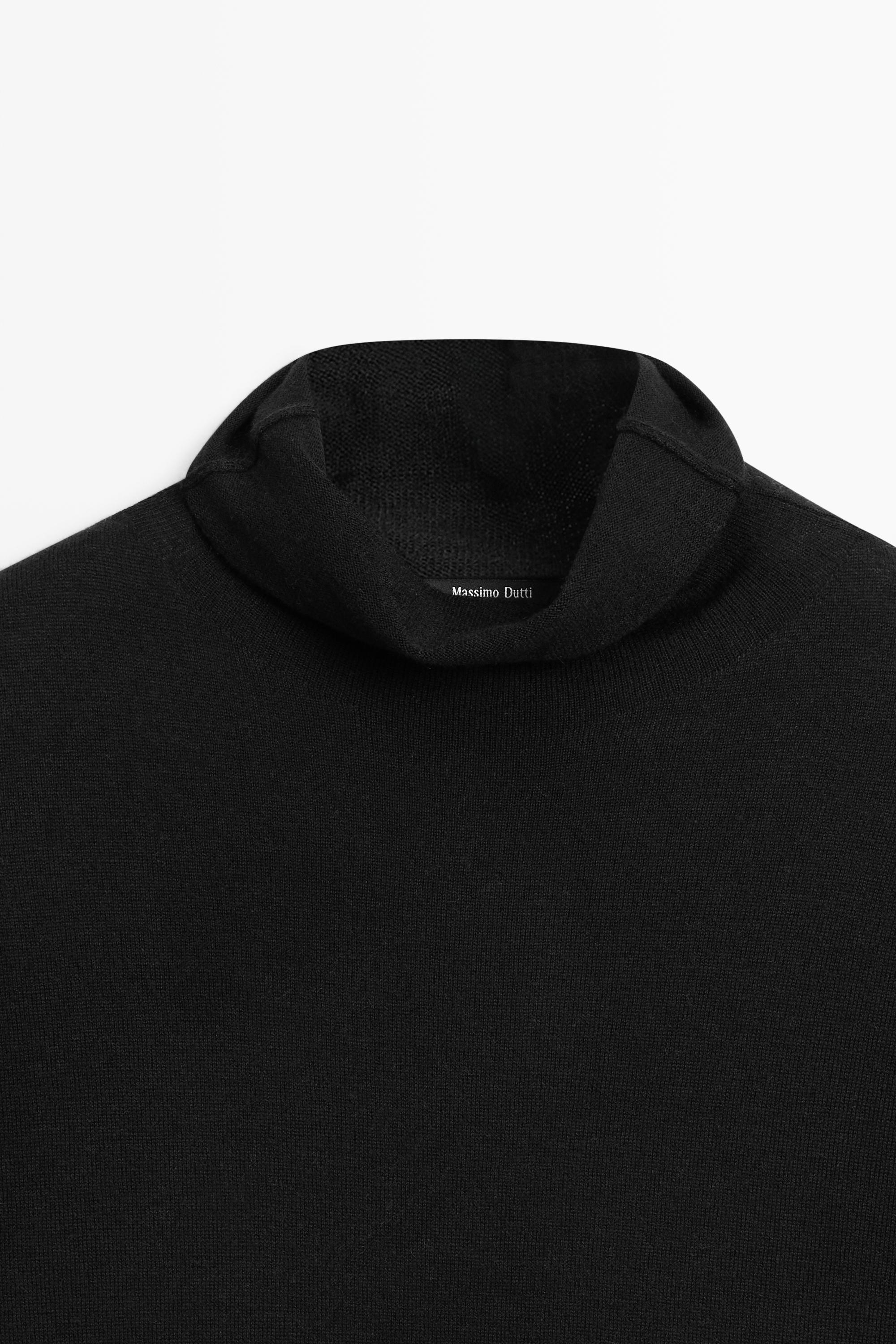 Wool blend turtleneck knit sweater — BLACK