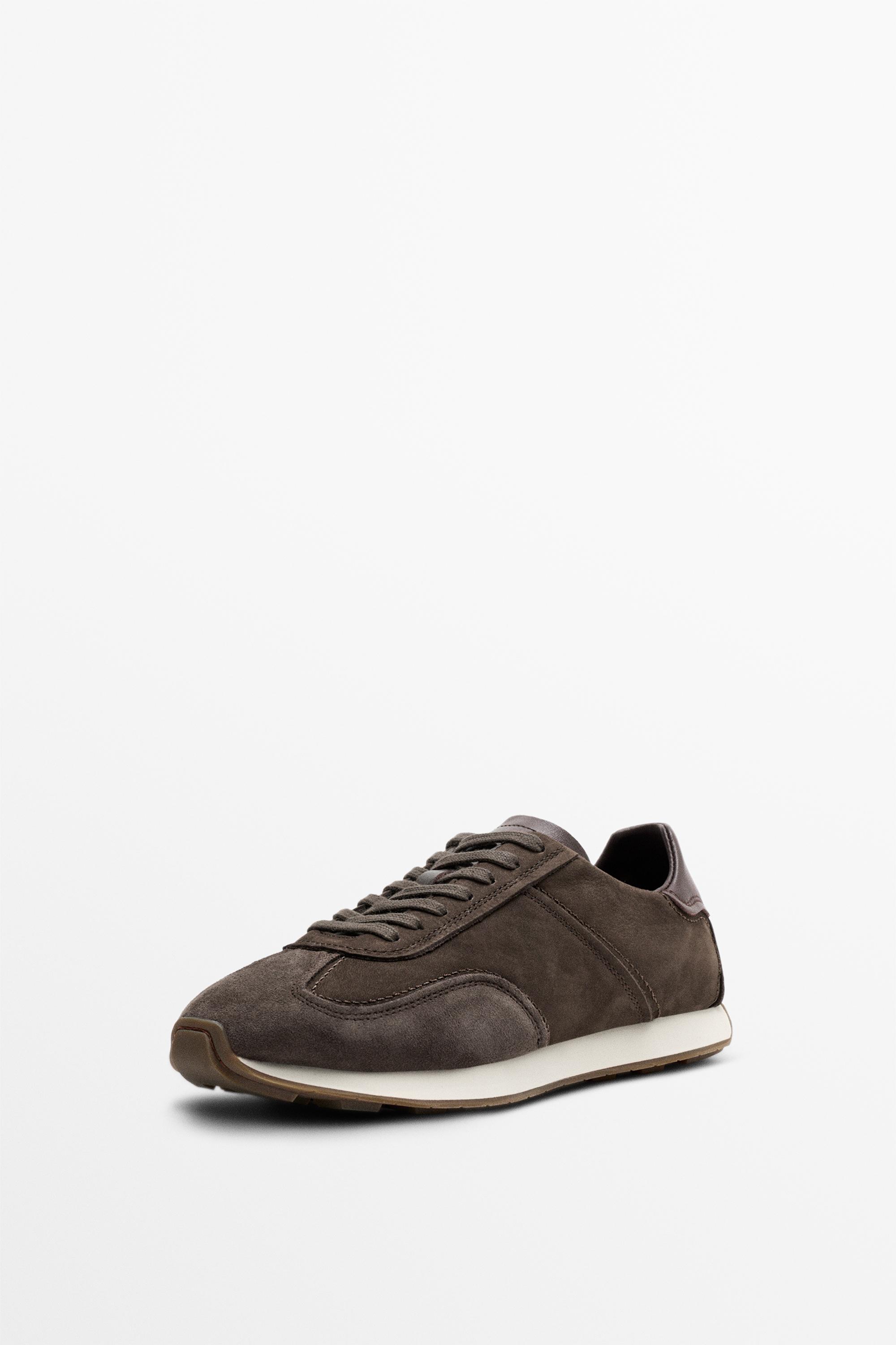 Milled nappa leather sneaker — BROWN