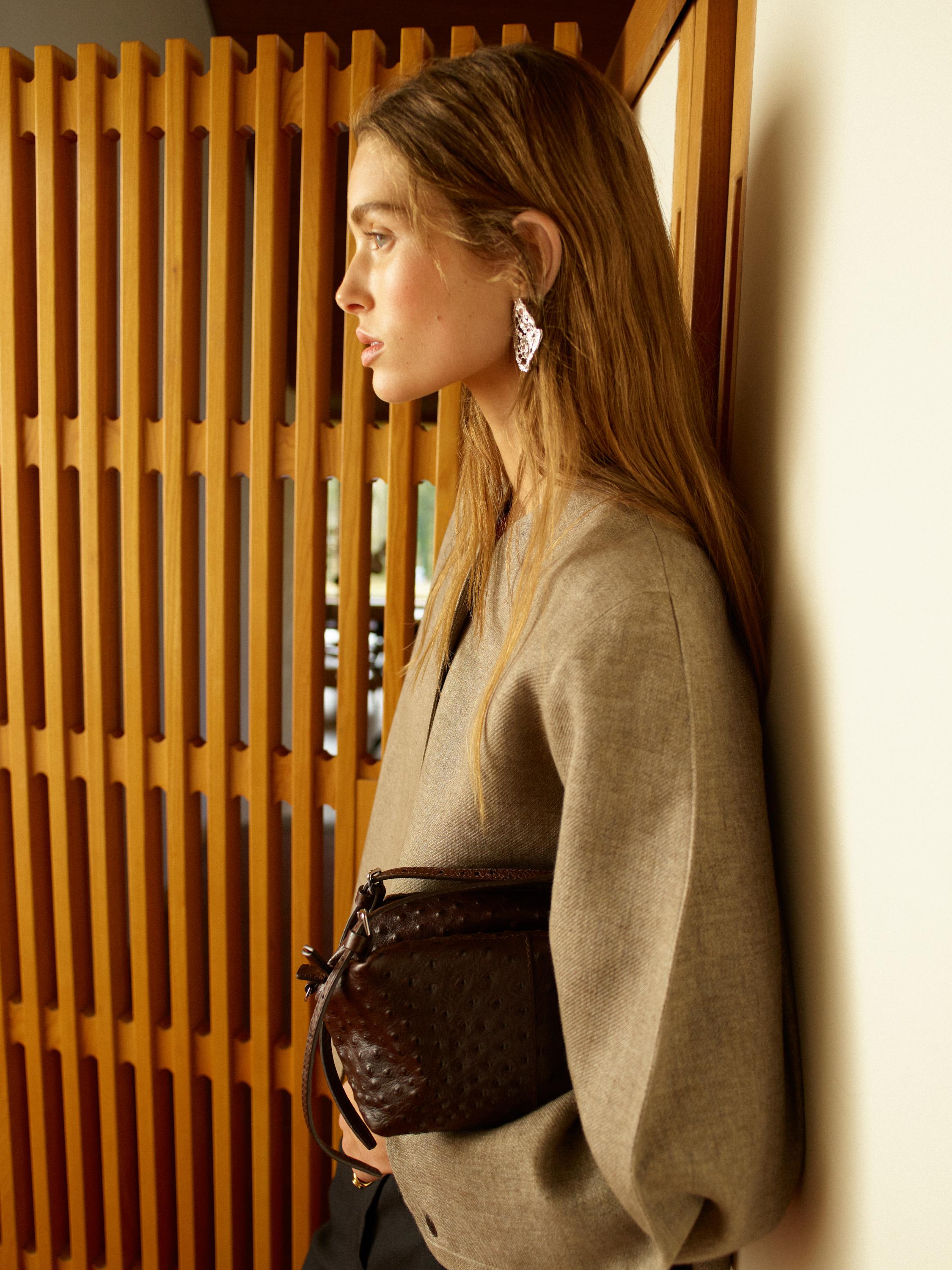Short linen blend jacket — MOLE BROWN