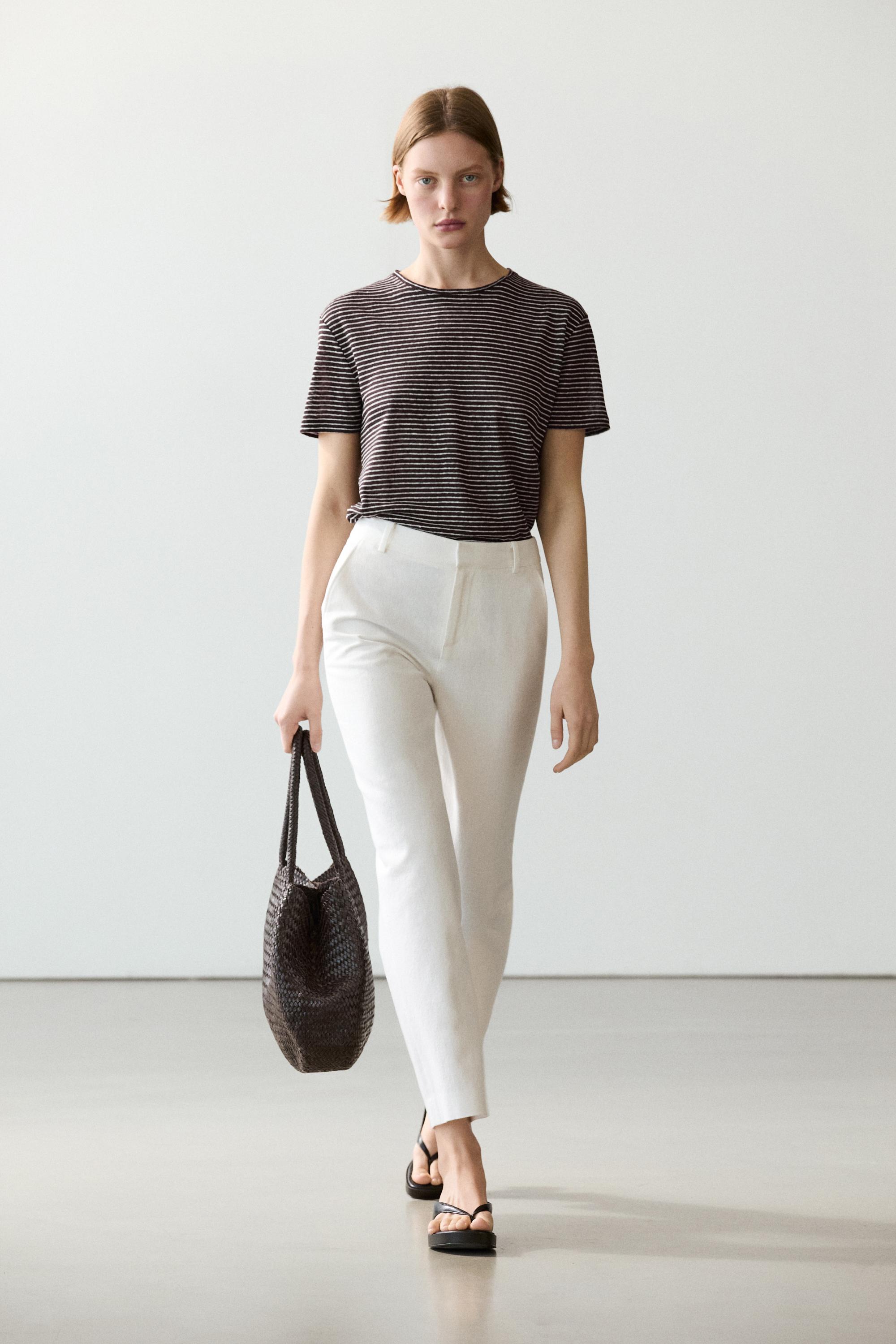 Slim fit linen blend trousers