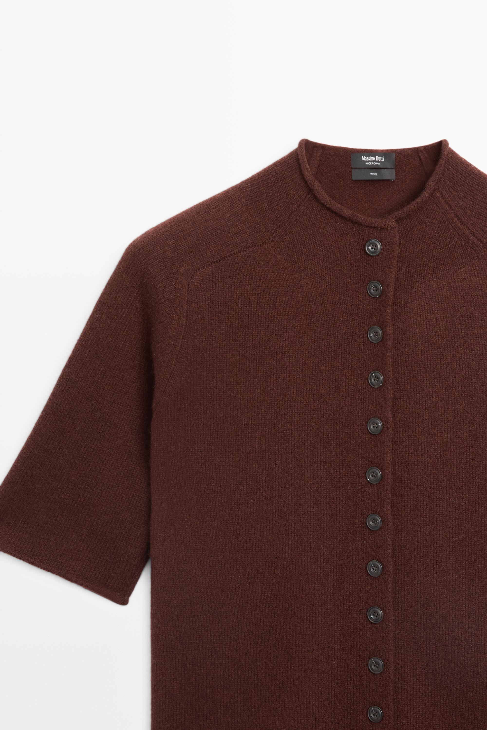 100% wool funnel neck knit cardigan — MAROON