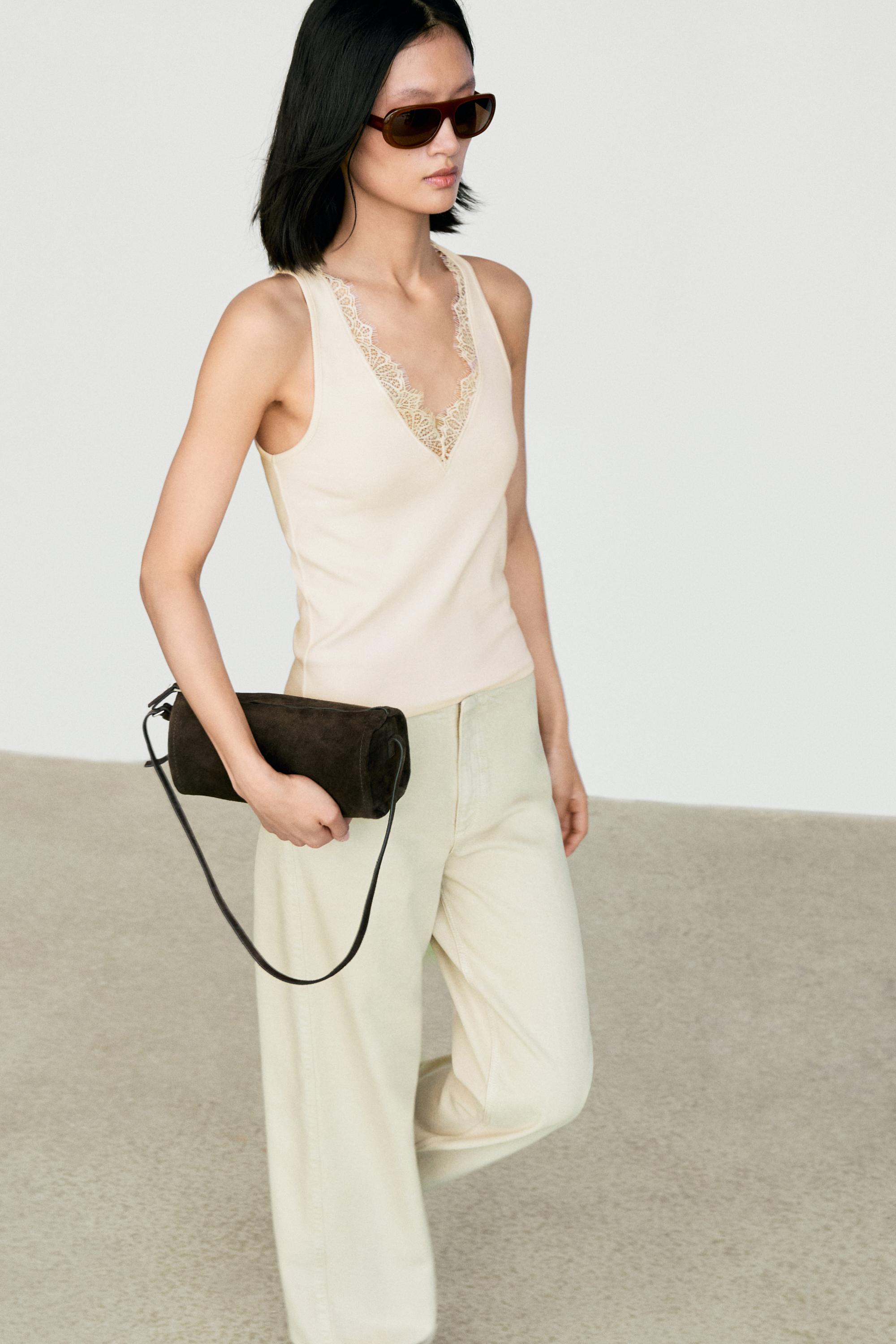 V-neck top with lace detail
