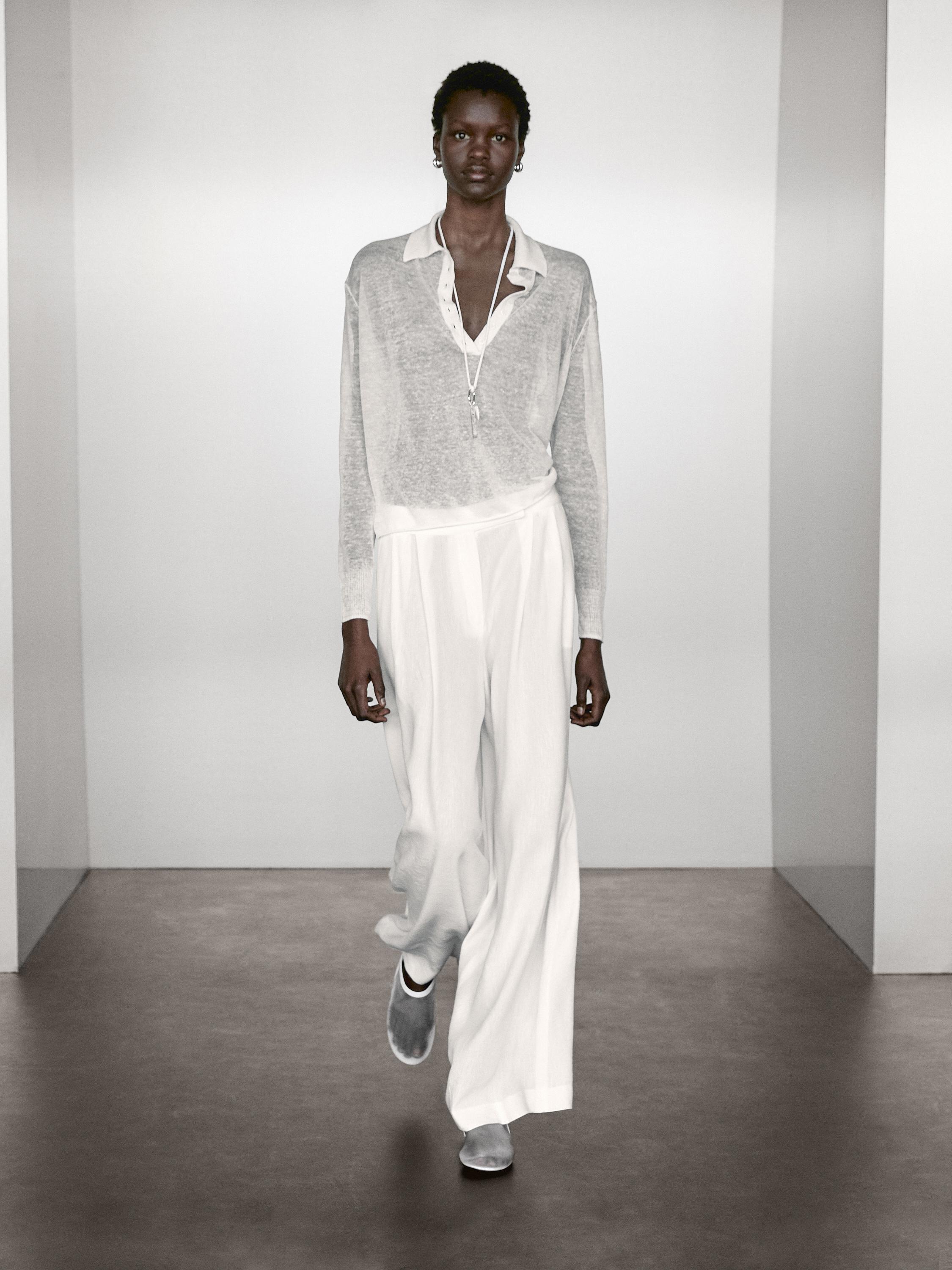 Linen blend semi-sheer knit sweater