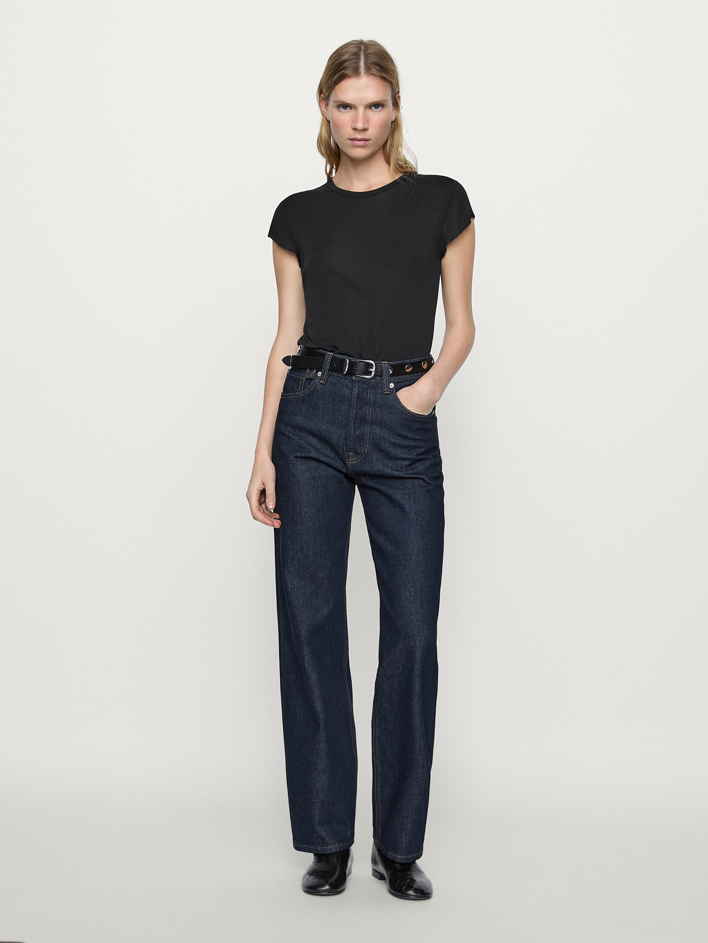 Straight-Fit-Jeans im Washed-Look mit hohem Bund