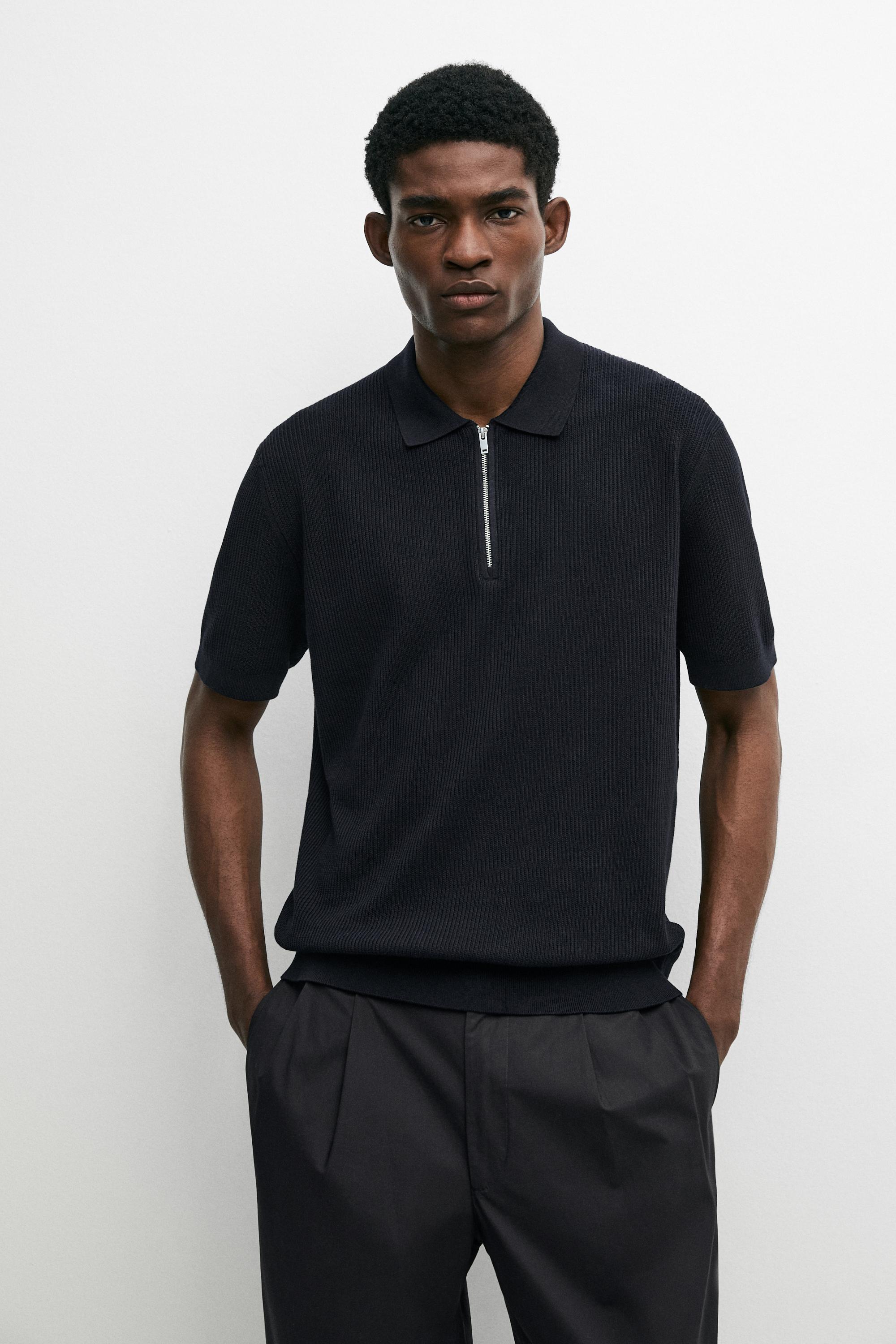 Knit polo sweater with quarter-zip collar