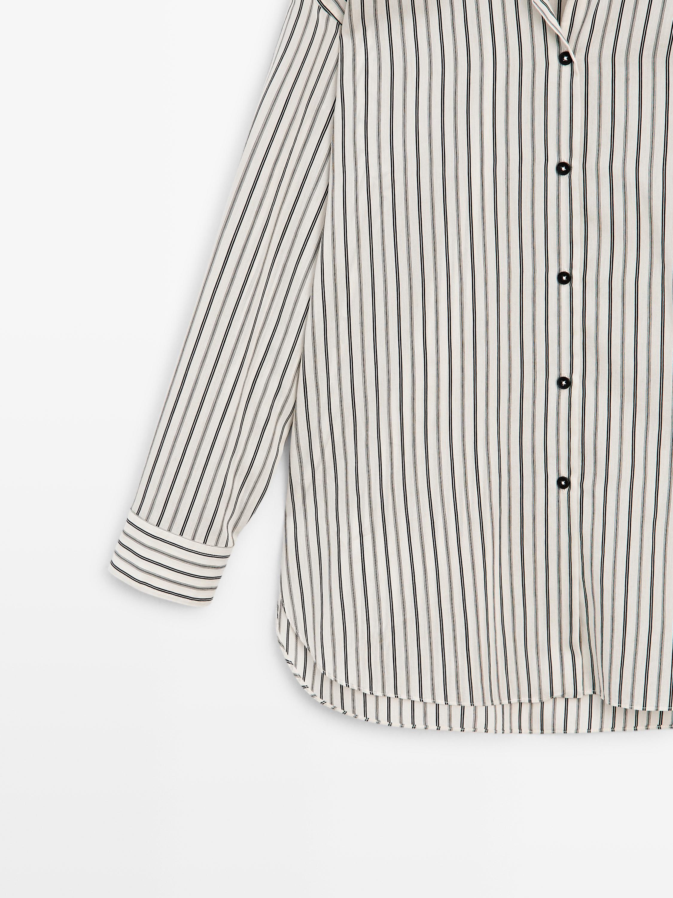 Striped flowing shirt with stand collar — Off white