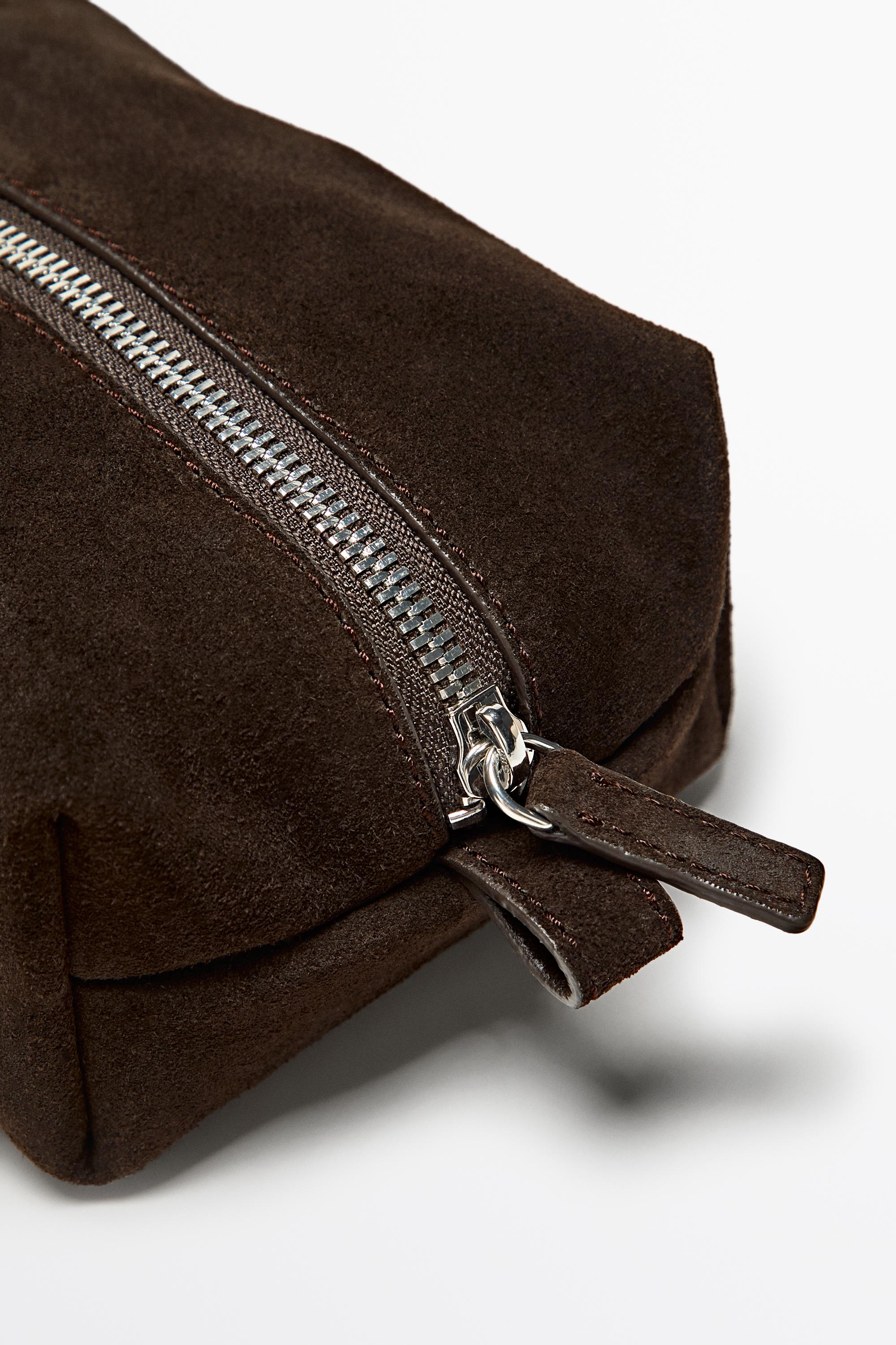 Massimo Dutti Mini süet deri makyaj çantası görsel 6