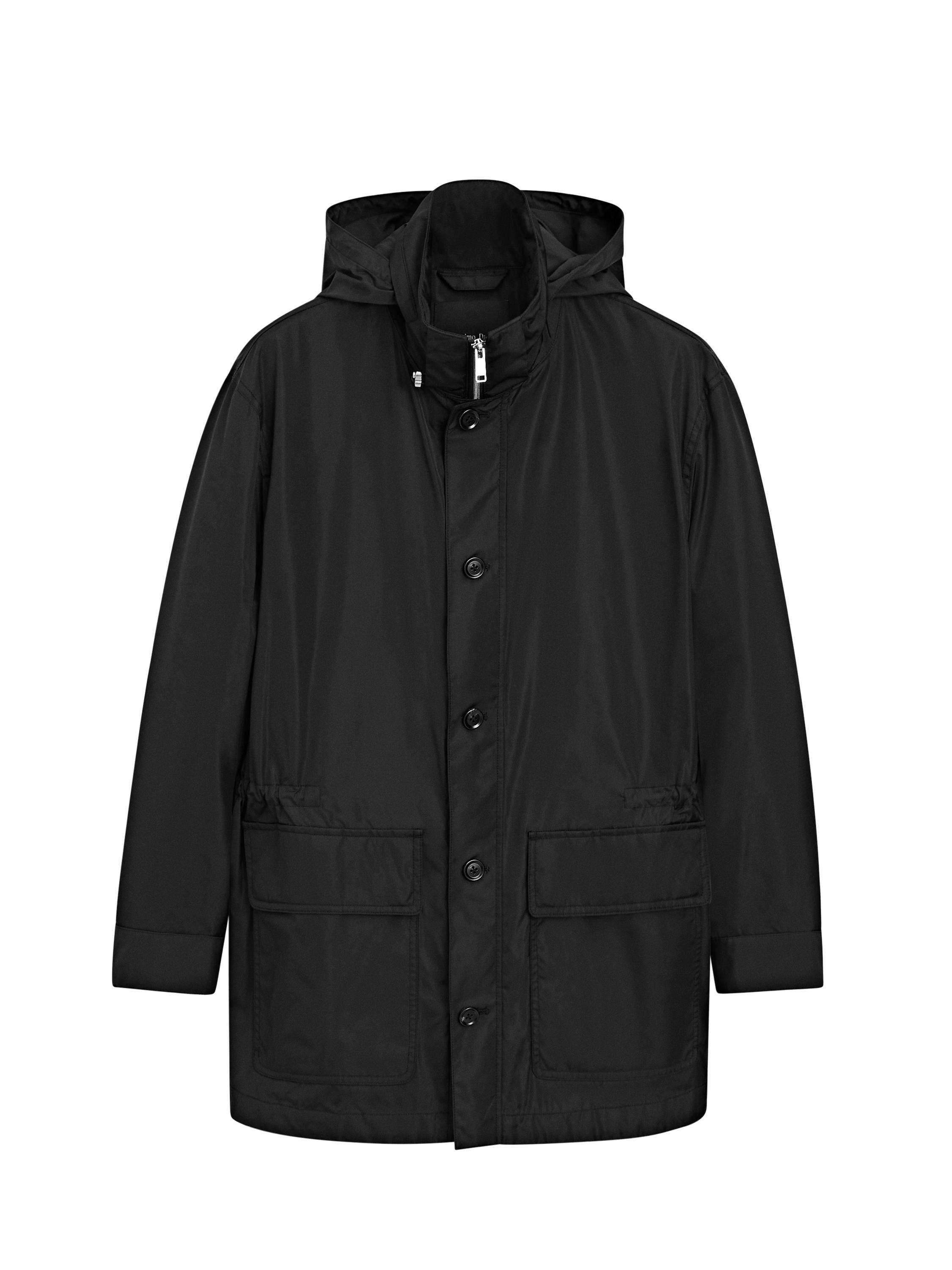 Hooded parka with fabric detail — BLACK