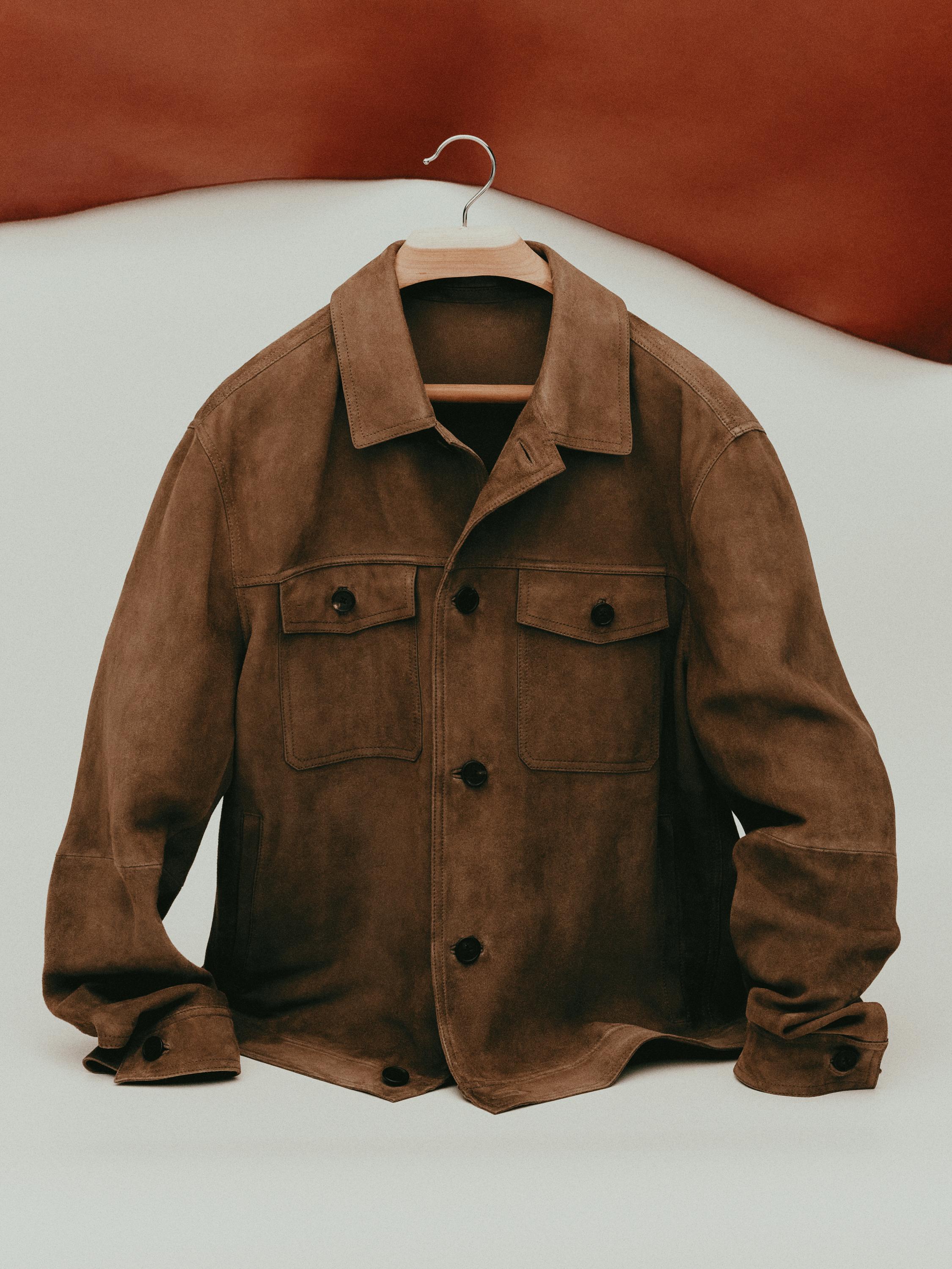 Distressed effect leather jacket with pockets — PALE GREEN