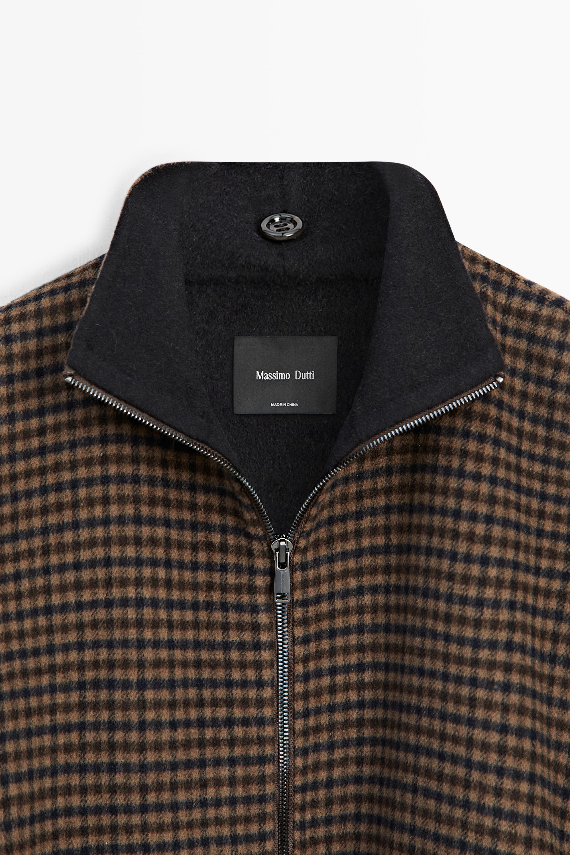 Gingham bomber jacket with scarf — BROWN