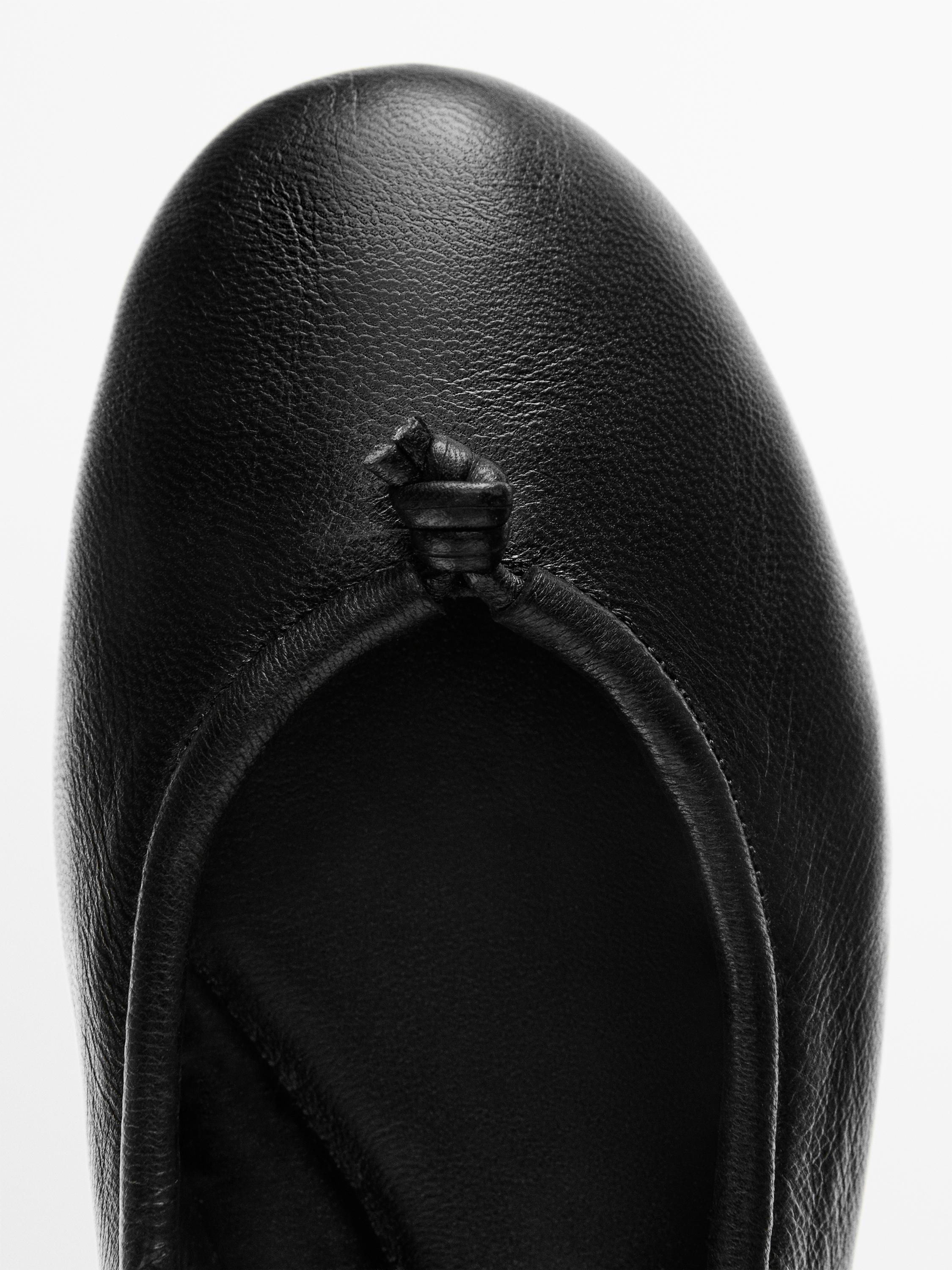Leather knot ballerina flats — BLACK