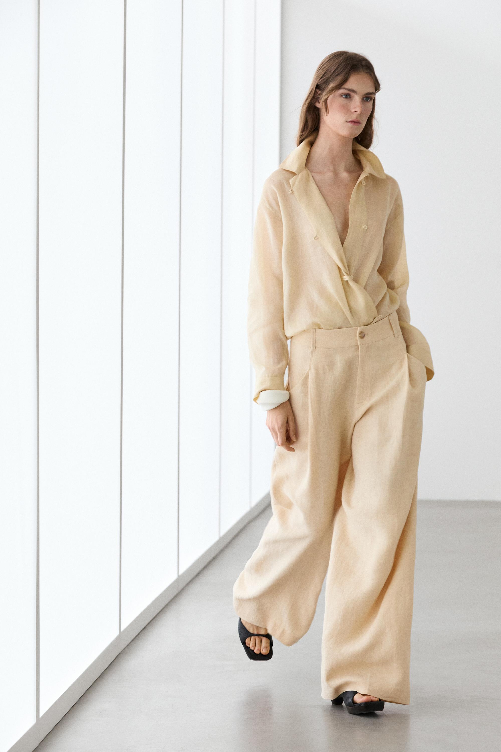 Flowing total look 100% ramie shirt — BEIGE