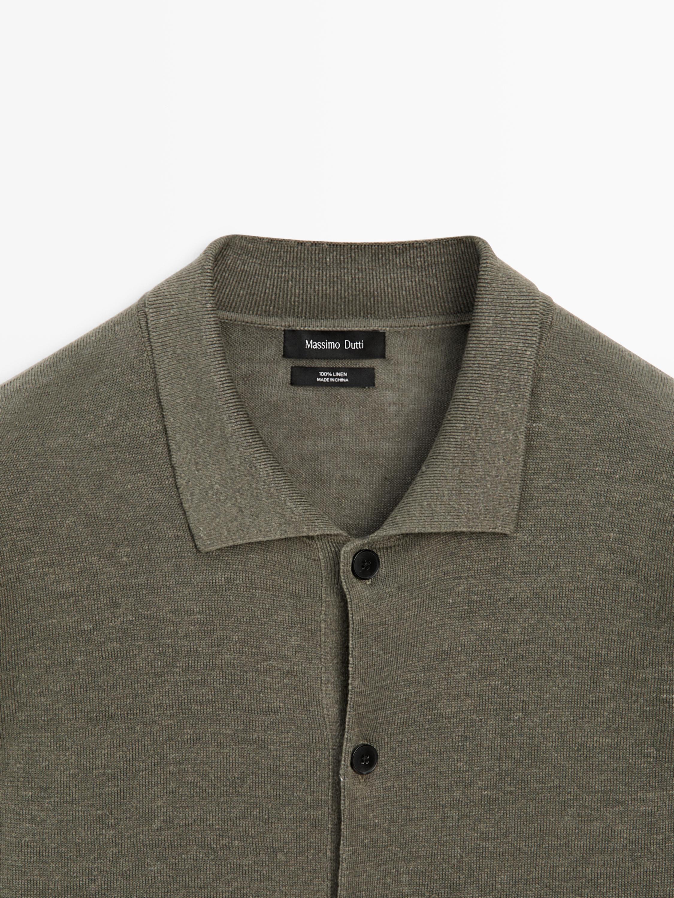 Linen knit cardigan with buttons — PALE KHAKI