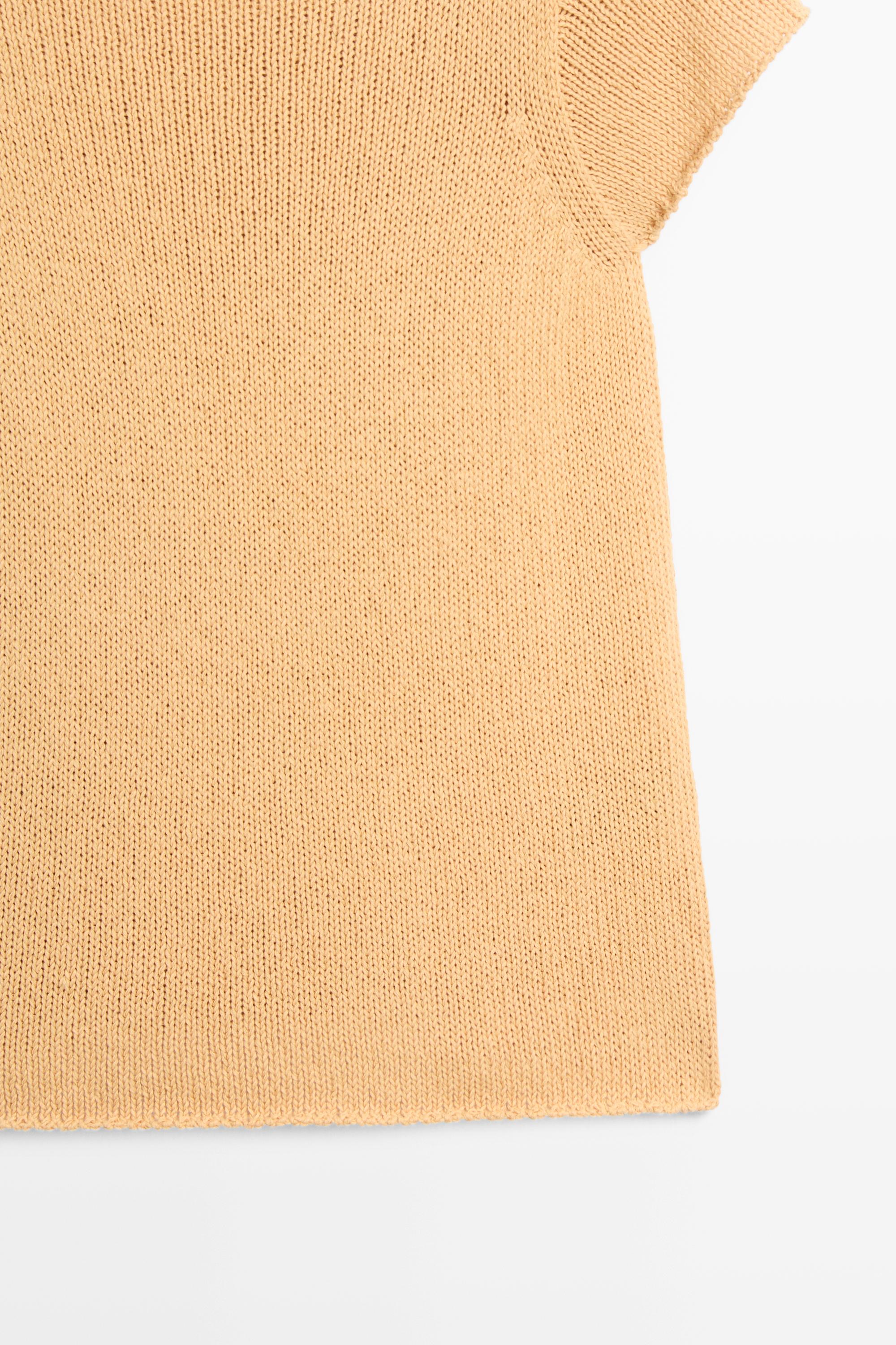 Cotton blend short sleeve knit sweater — CORN YELLOW